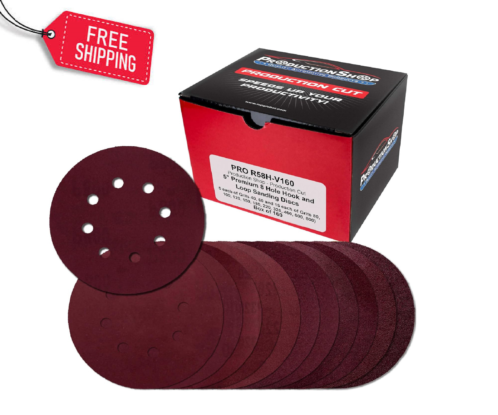 160 Pack 5 inch Sanding Discs 8-Hole Red Variety Pack Grit, Hook ,Loop Sandpaper