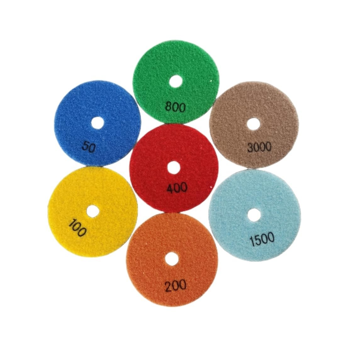 7 Pcs 4 Inch Dry Diamond Polishing Pads 50-3000 Grit for Granite Marble Quartz