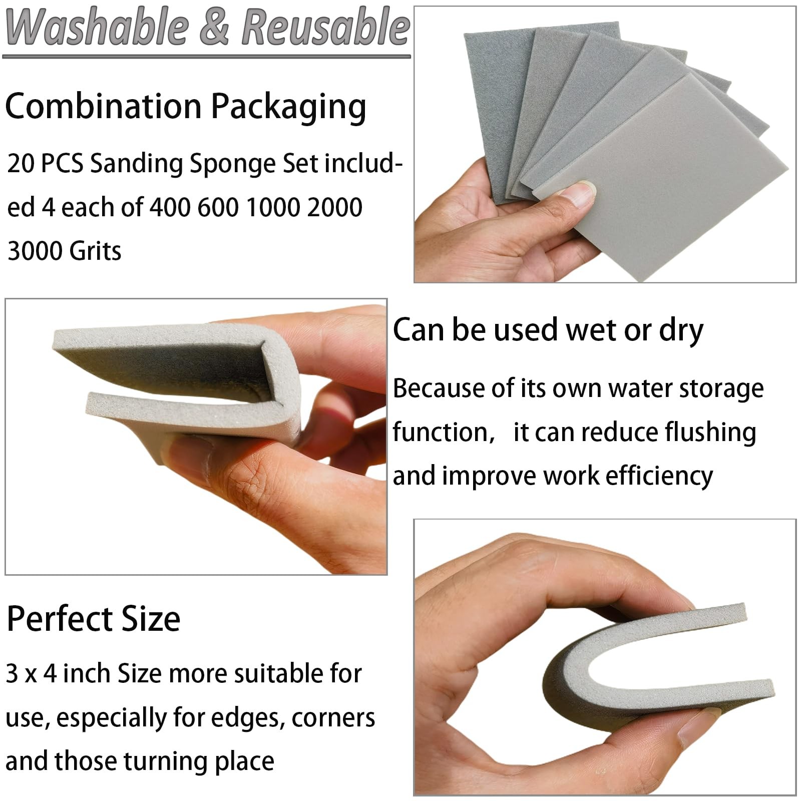 20 Pcs 3 x 4 Inch 400-3000 Grit Sanding Sponge Set, Ultra Fine Sanding Sponge…