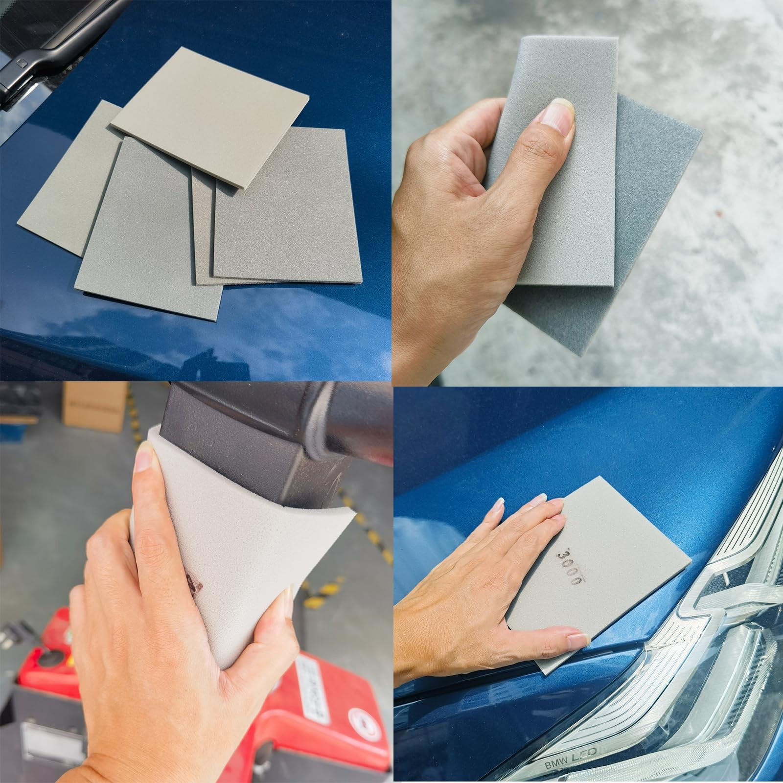Tockrop 15 PCS 400-3000 Grit Sanding Sponge Set, 4.5 x 5.5 Inch Wet or Gray