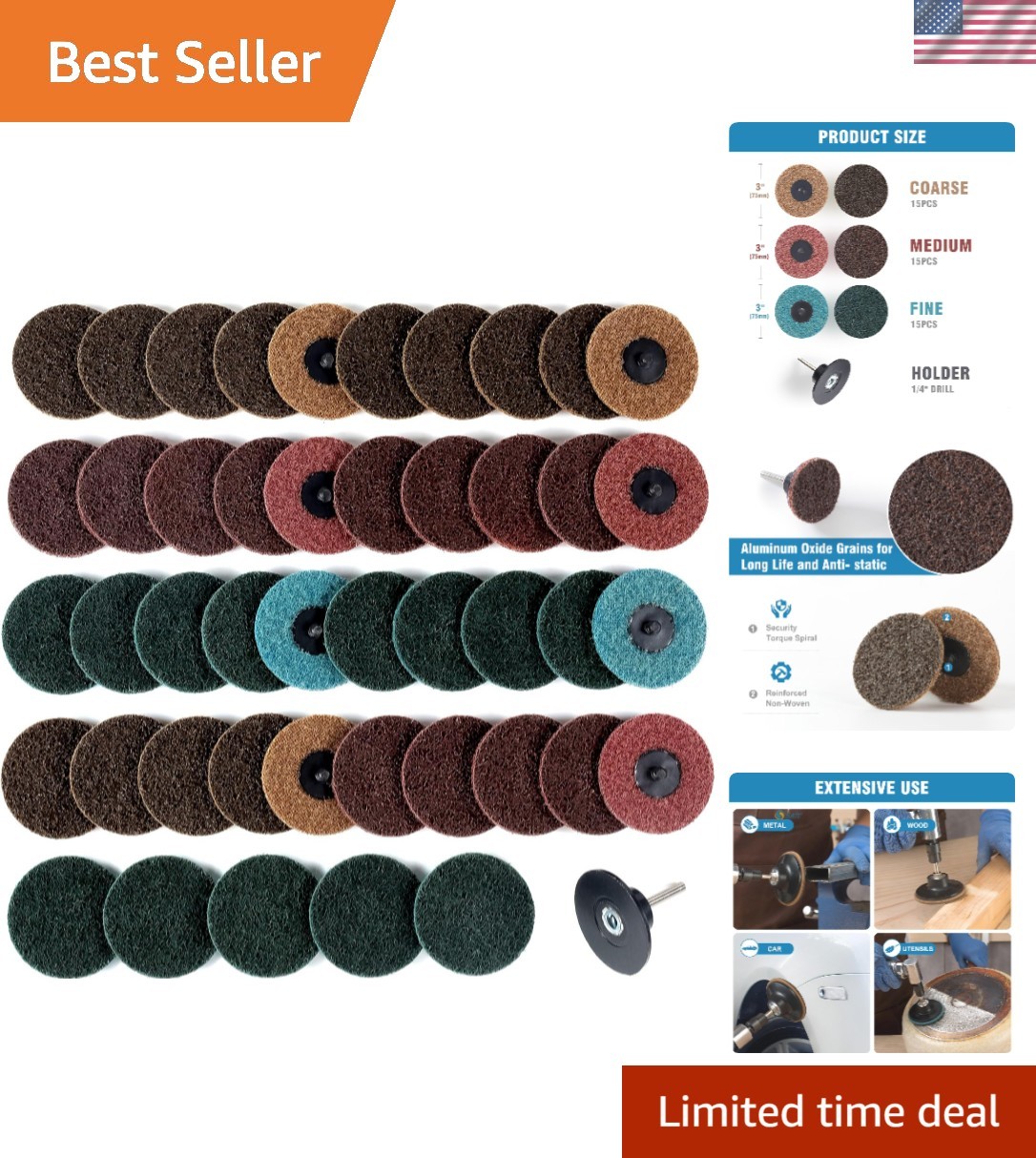 45Pcs Sanding Disc 3 Inch Quick Change Discs 1Pcs 1/4” Shank Holder Fine Medi…