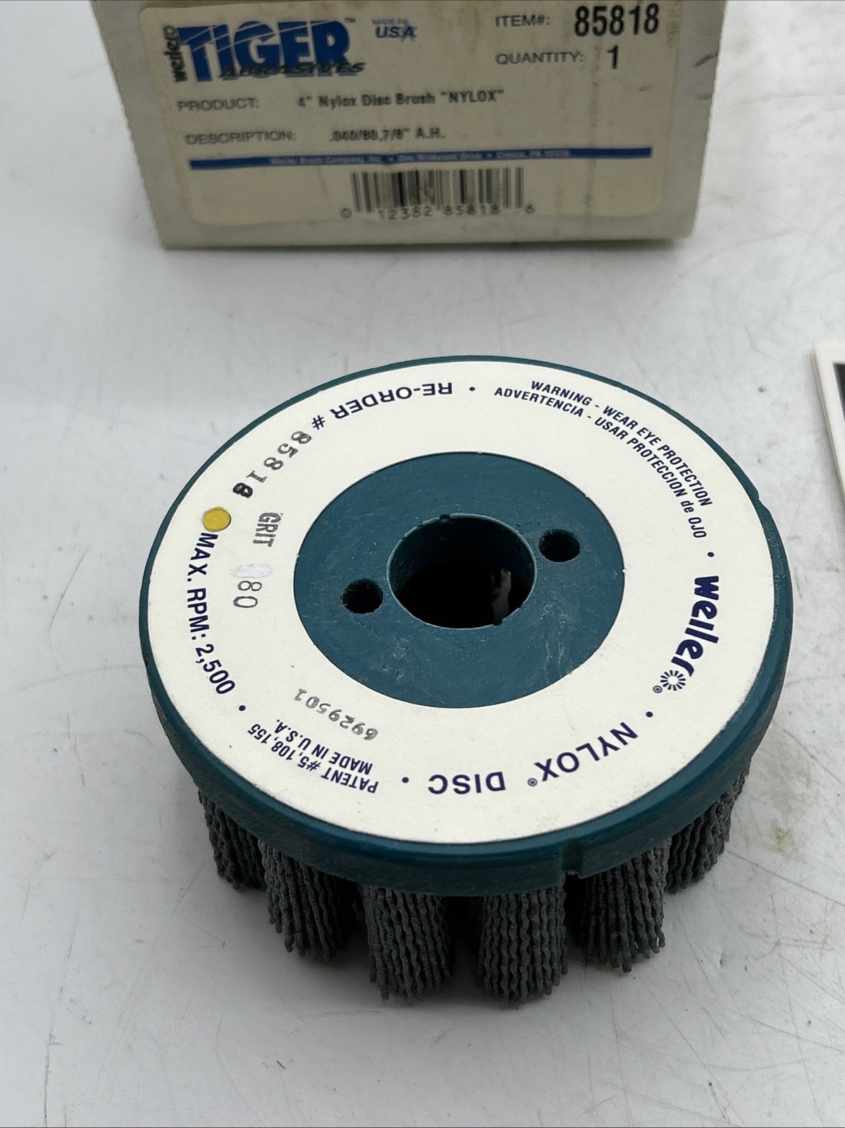 Weiler 85818 4″ Nylox Disc Brush 80 Grit 2500rpm See Pics 30 Day Warranty
