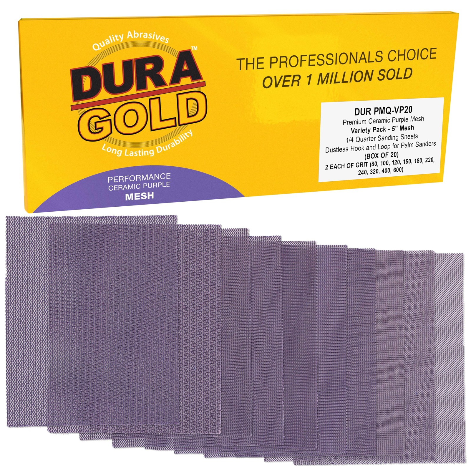 Premium 1/4 Sheet Size Purple Ceramic Mesh Sandpaper, 20 Sheet Variety Pack, …
