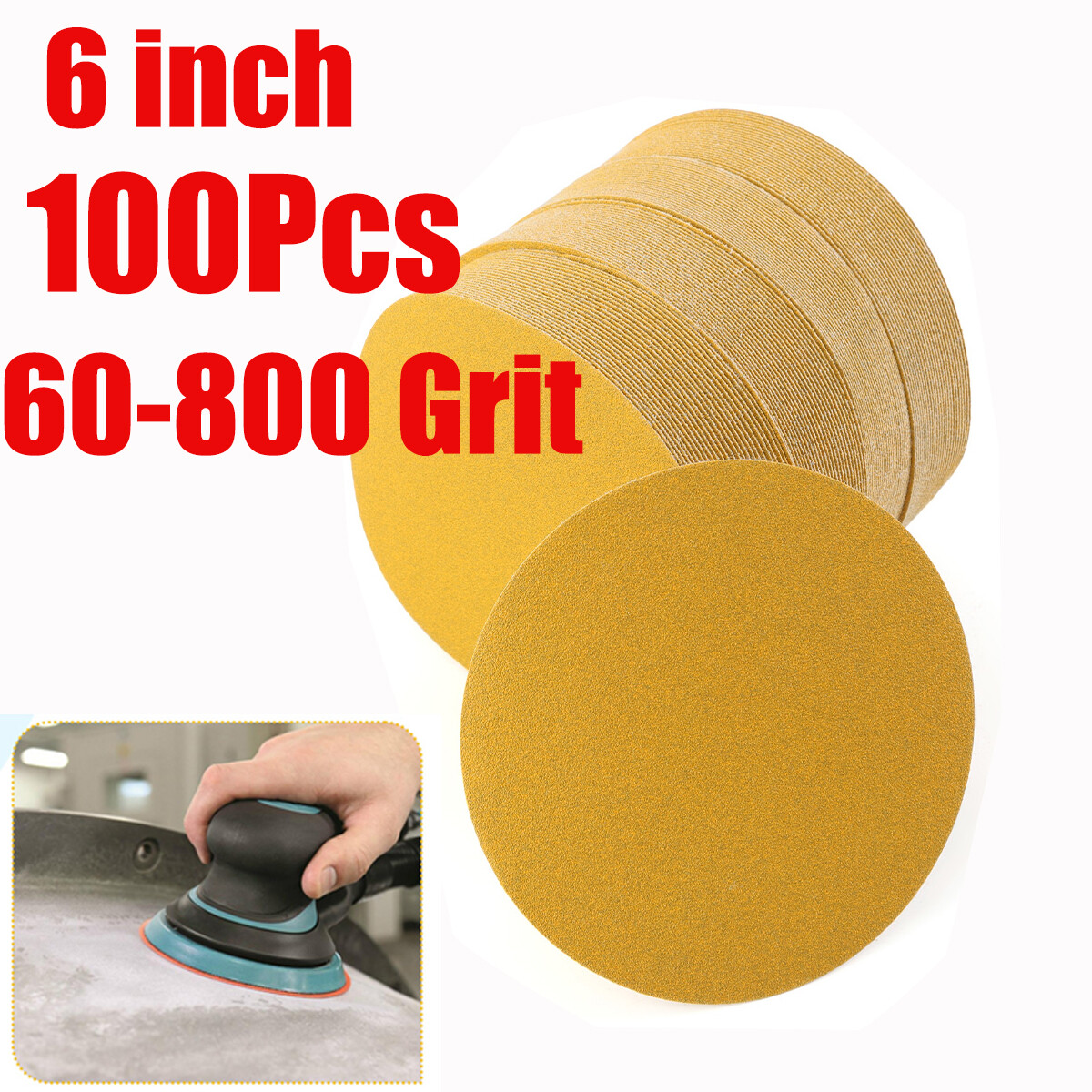 6″ Inch 60-800 Grit 100-PACK DA Sanding Disc PSA Sandpaper