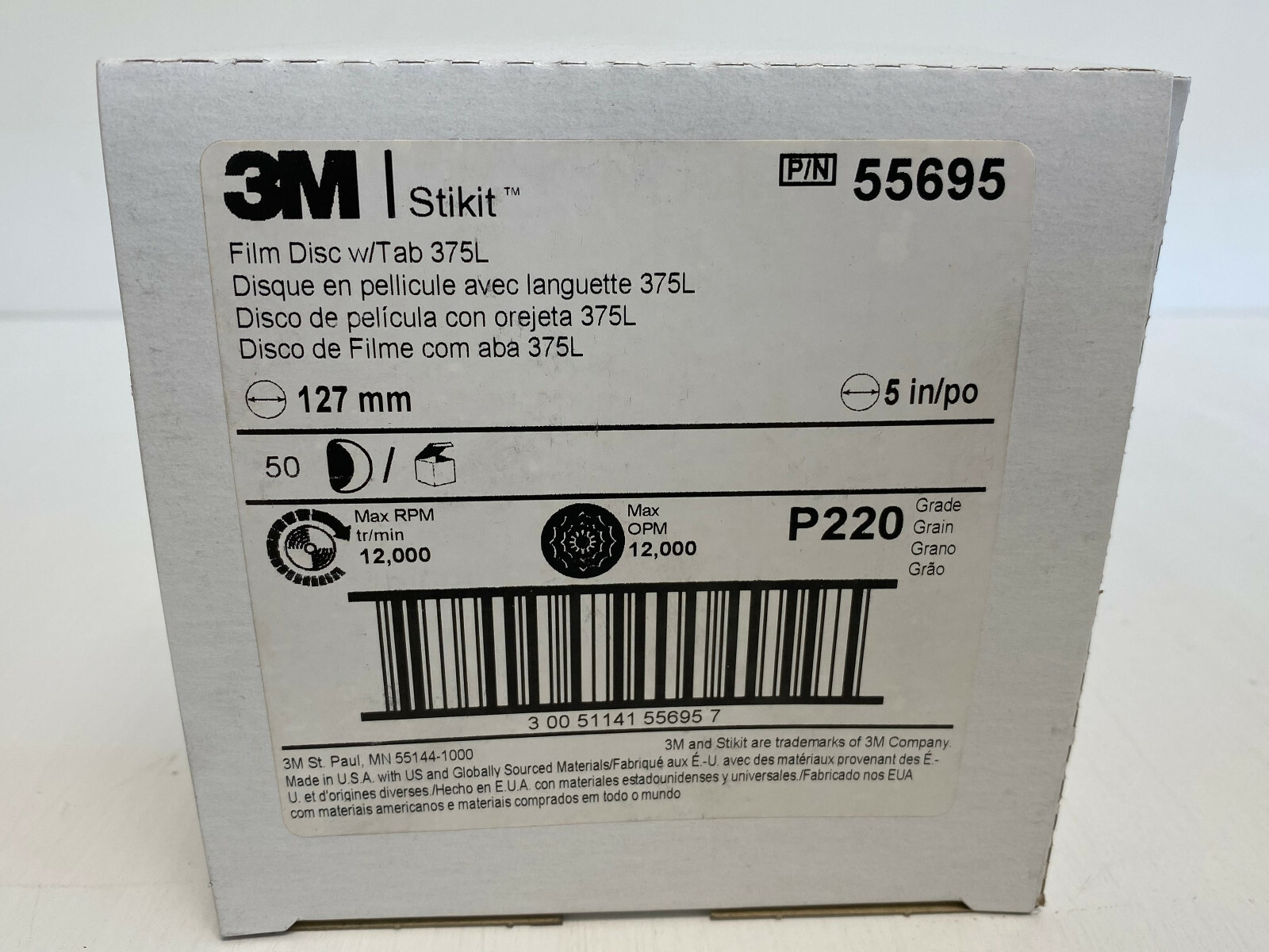 Lot of 50 3M Stikit Film Disc with tab 375L, Aluminum Oxide, P220 Grade 55695