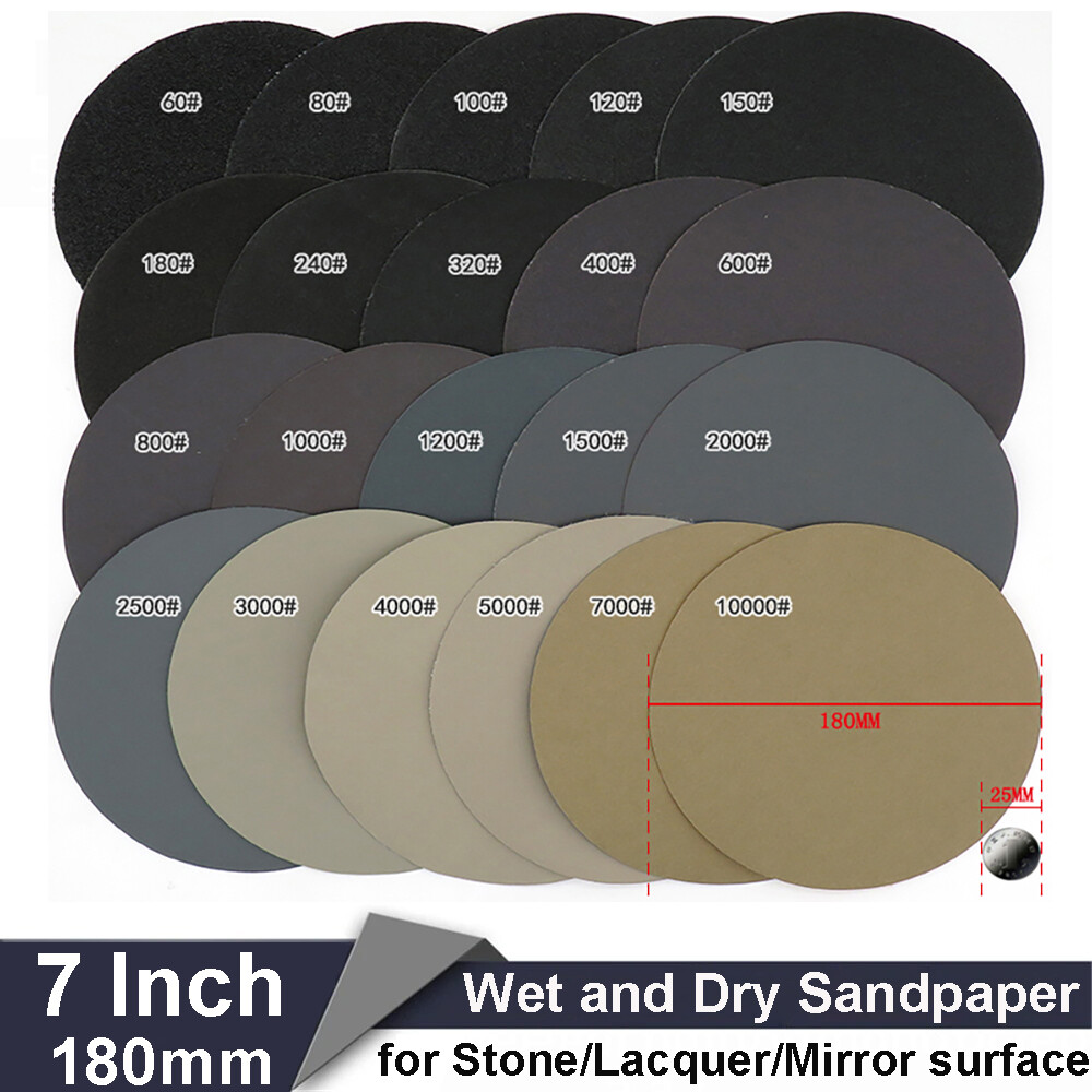 7inch 60-10000Grit 180mm Round Sandpaper Pads Sanding Disc Wet Dry Flocking Disc