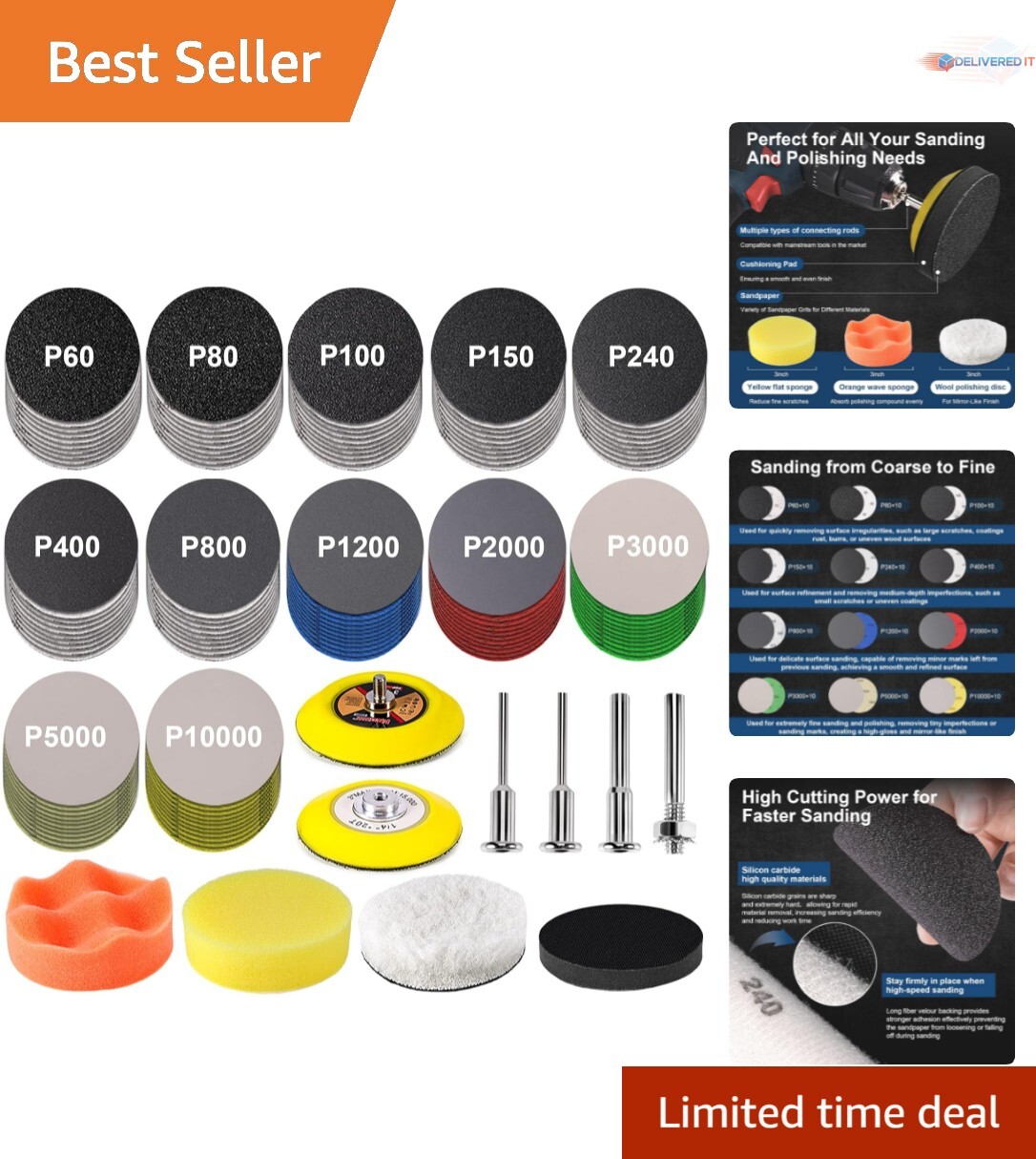 130-Piece Wet/Dry Sandpaper Kit with Foam Pad – Ideal for Automotive Refinishing