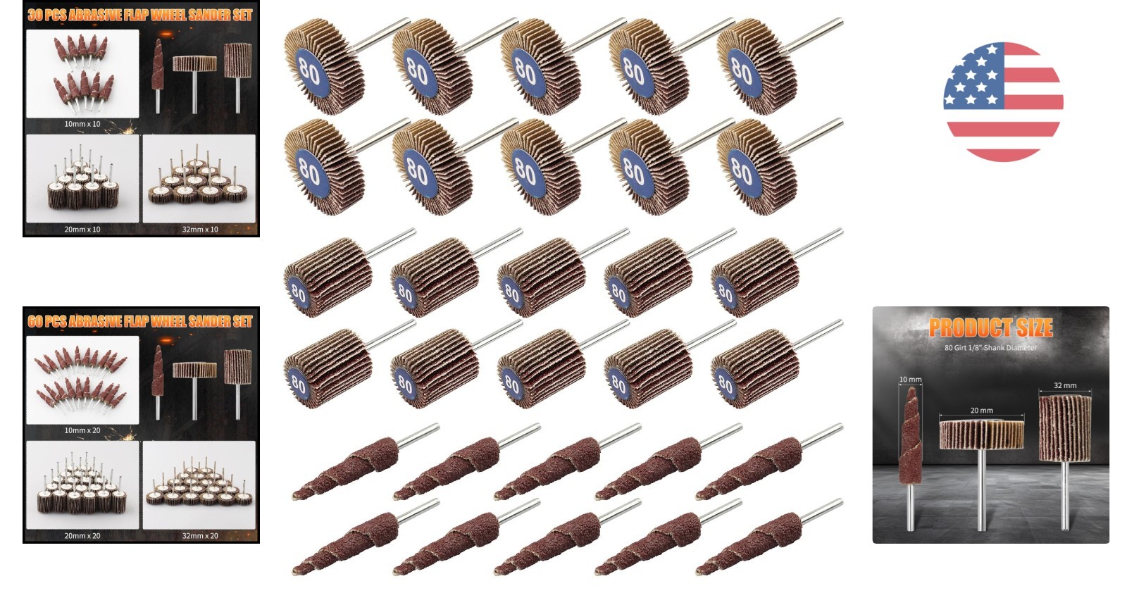 30 Pcs 80 Grit Flap Wheel Sanders for Dremel – Rust Removal & Polishing Kit