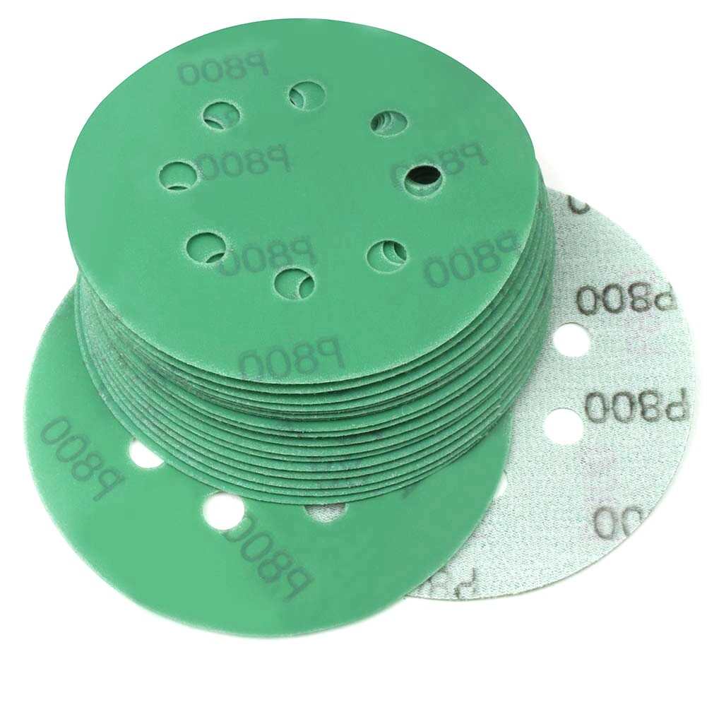 5 in Green Film Sanding Discs Hook Loop Sandpaper 800 Grit For Orbital DA Sander