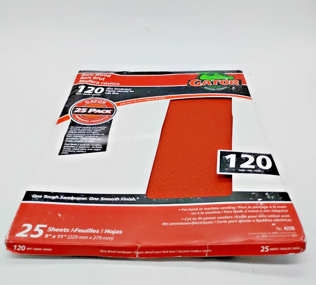 Gator 9×11 Bare Wood Sanding Sheets 120 Grit Garnet Paper Fine Wood Sandpaper
