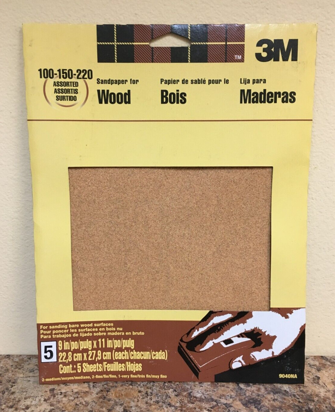 3M 9040NA 11 in. L X 9 in. W Assorted Grit Garnet Sandpaper 5pk