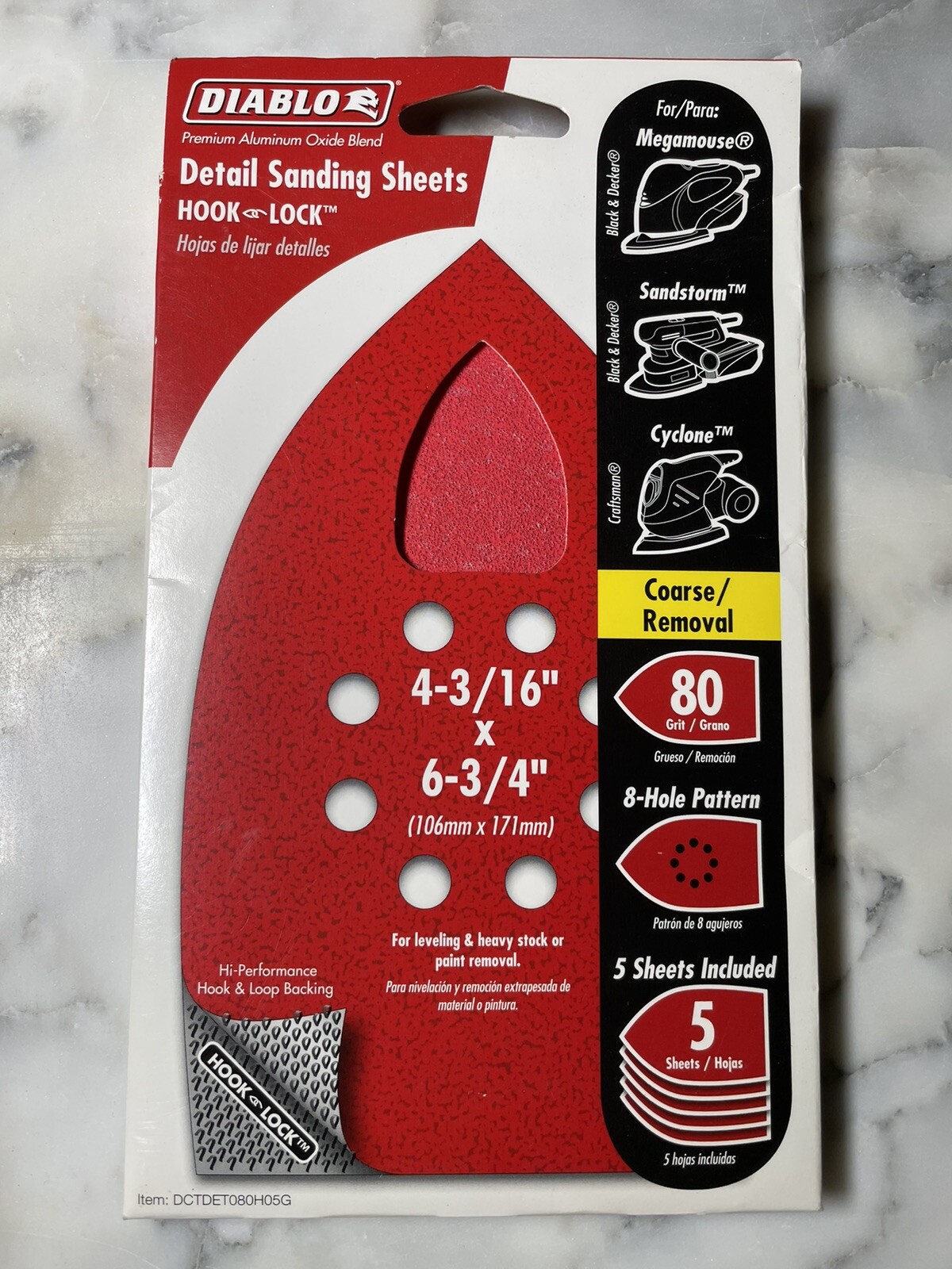 Diablo MegaMouse 4-3/16”x 6-3/4” Aluminum Oxide Hook and Lock Sanding Disc 80 G