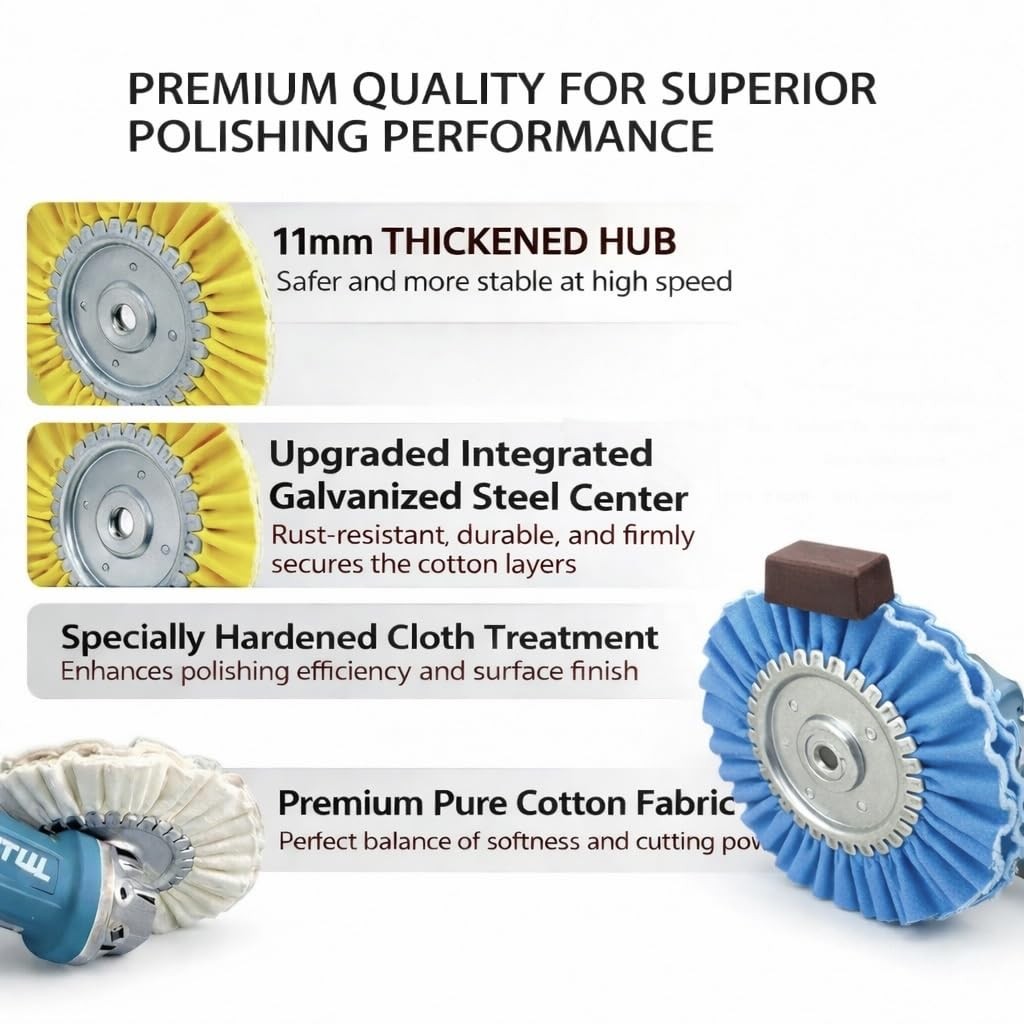 8″ Airway Buffing Wheel, 9 Pcs Aluminum Wheel Polishing Kit in Diameter 5/8 inch