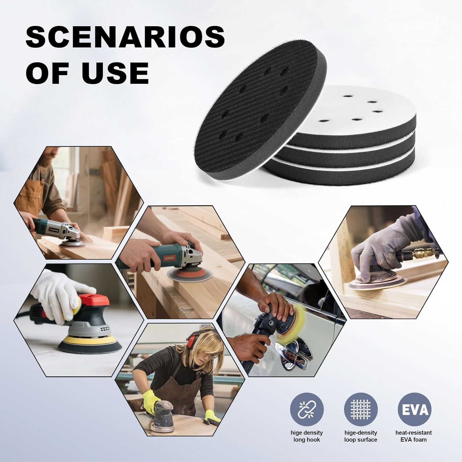 4Pack 5 Inch 8 Holes Orbital Sander Foam Pad, Hook and Loop Foam Sanding Pads