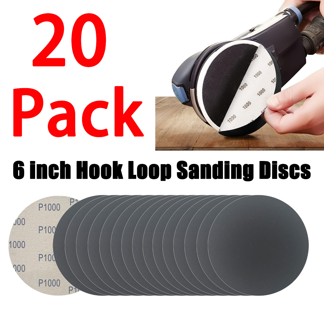 20pcs 6 inch Hook Loop Sanding Discs 1000 Grit Wet Dry Sandpape Silicon Carbide