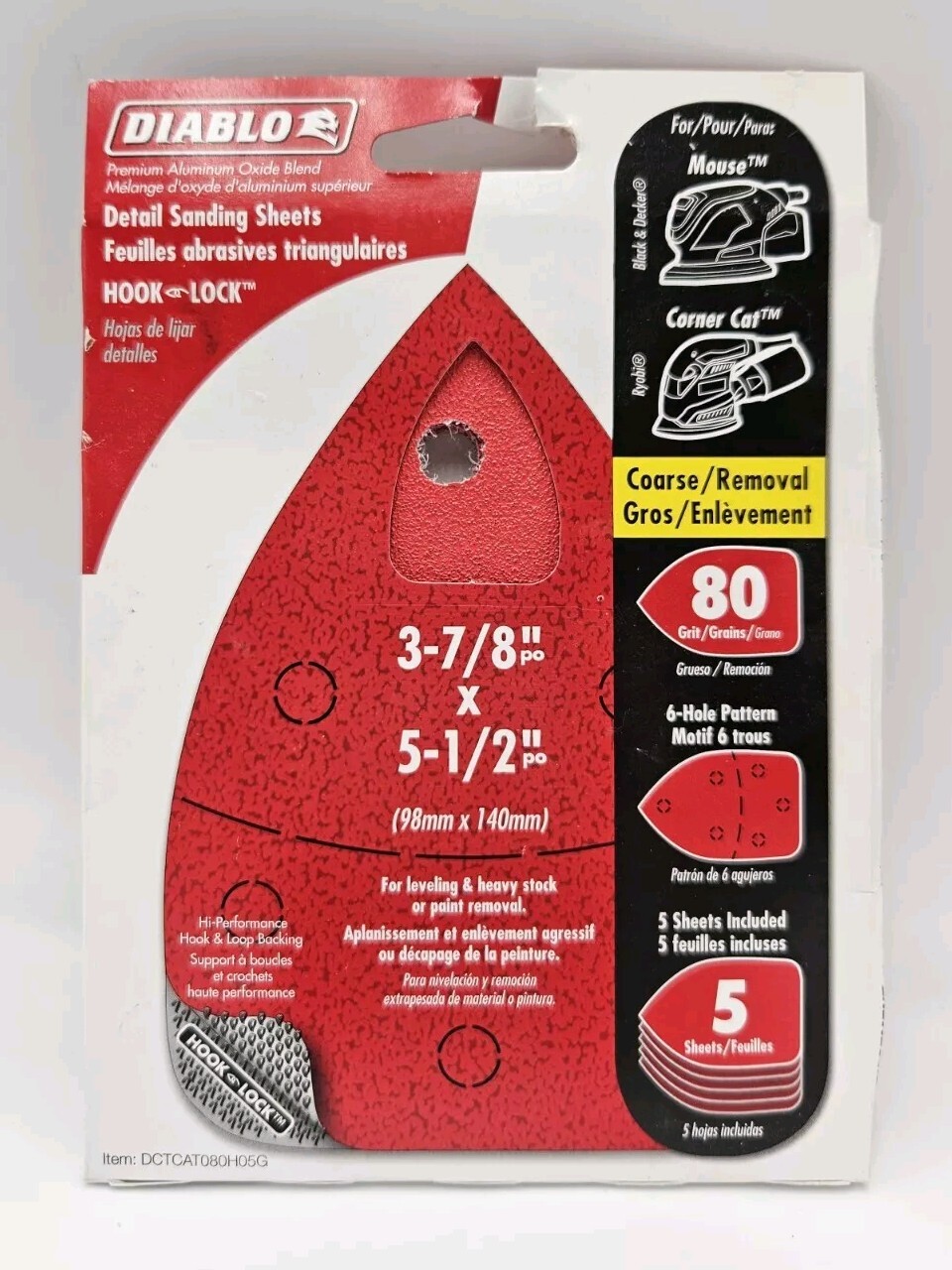 New Diablo 5-1/2 in. × 3-7/8 in 80 Grit Aluminum Oxide Mouse Sandpaper 5-pack