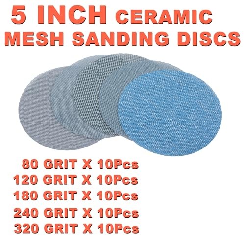 5 Inch Mesh Sanding Discs Assortment: 50Pcs Premium Ceramic 5 Inch Assortment