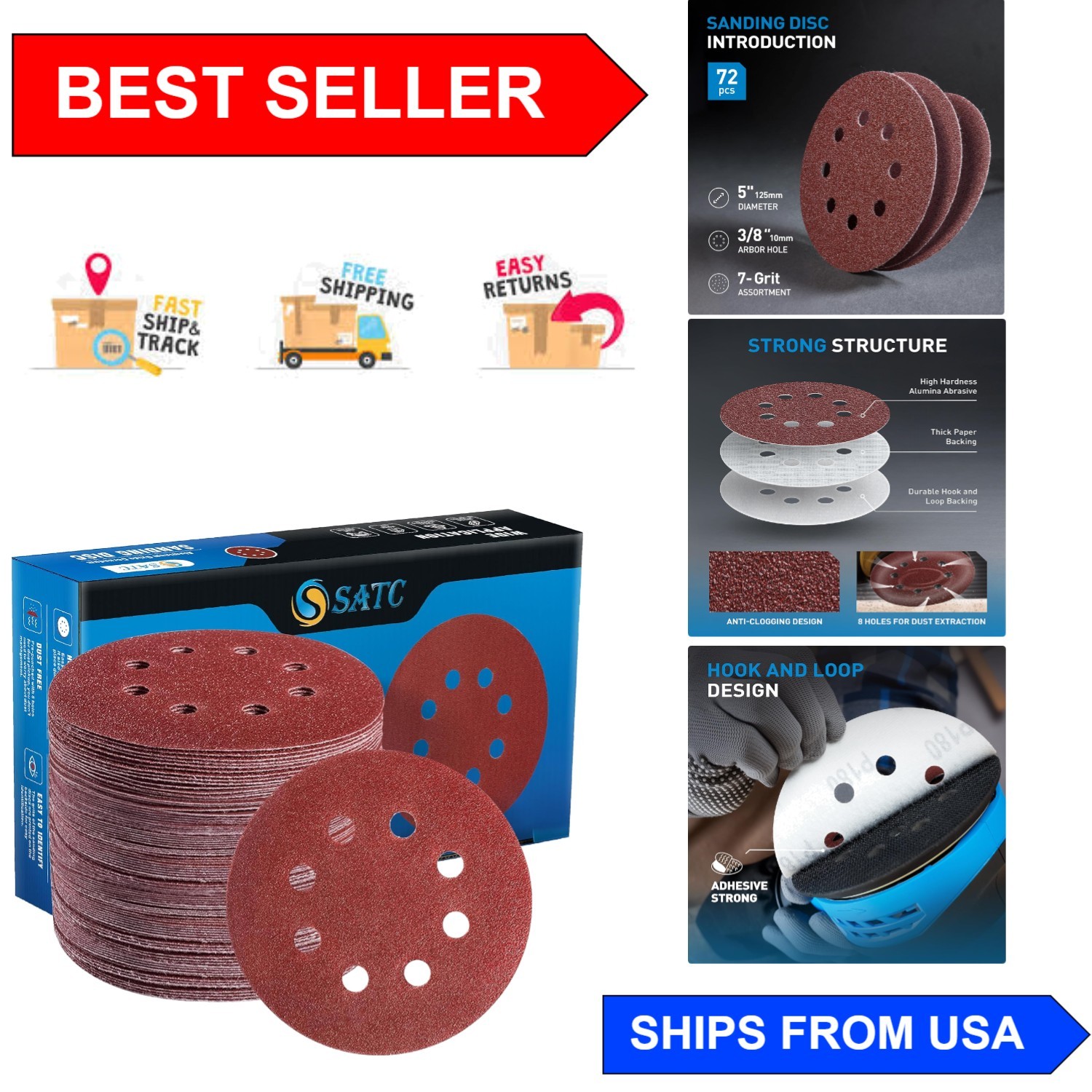 Superior Quality 72PC 5-Inch Sticky Sanding Discs for Precision Polishing Tasks