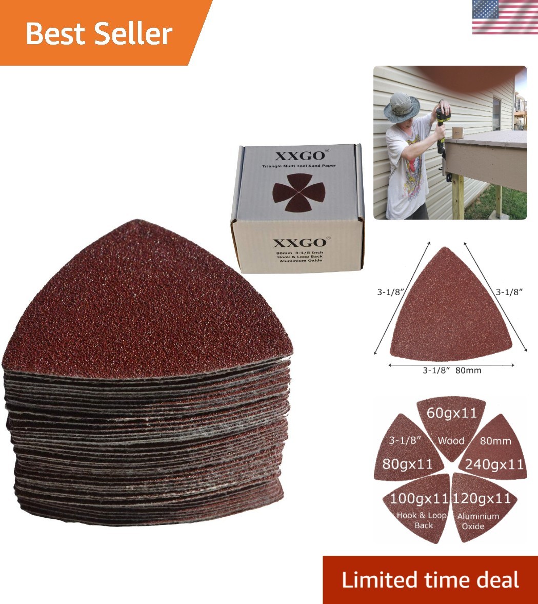 Triangular Oscillating Sanding Pads 3-1/8″ – 55 Pcs Assorted Grits for Woodwork