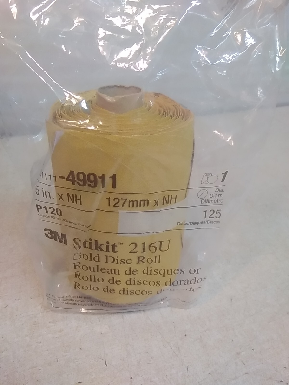 3M 49911 Gold Paper Disc Roll 216U, 5inxNH, Dies500X, 125 Discs Per Roll P120