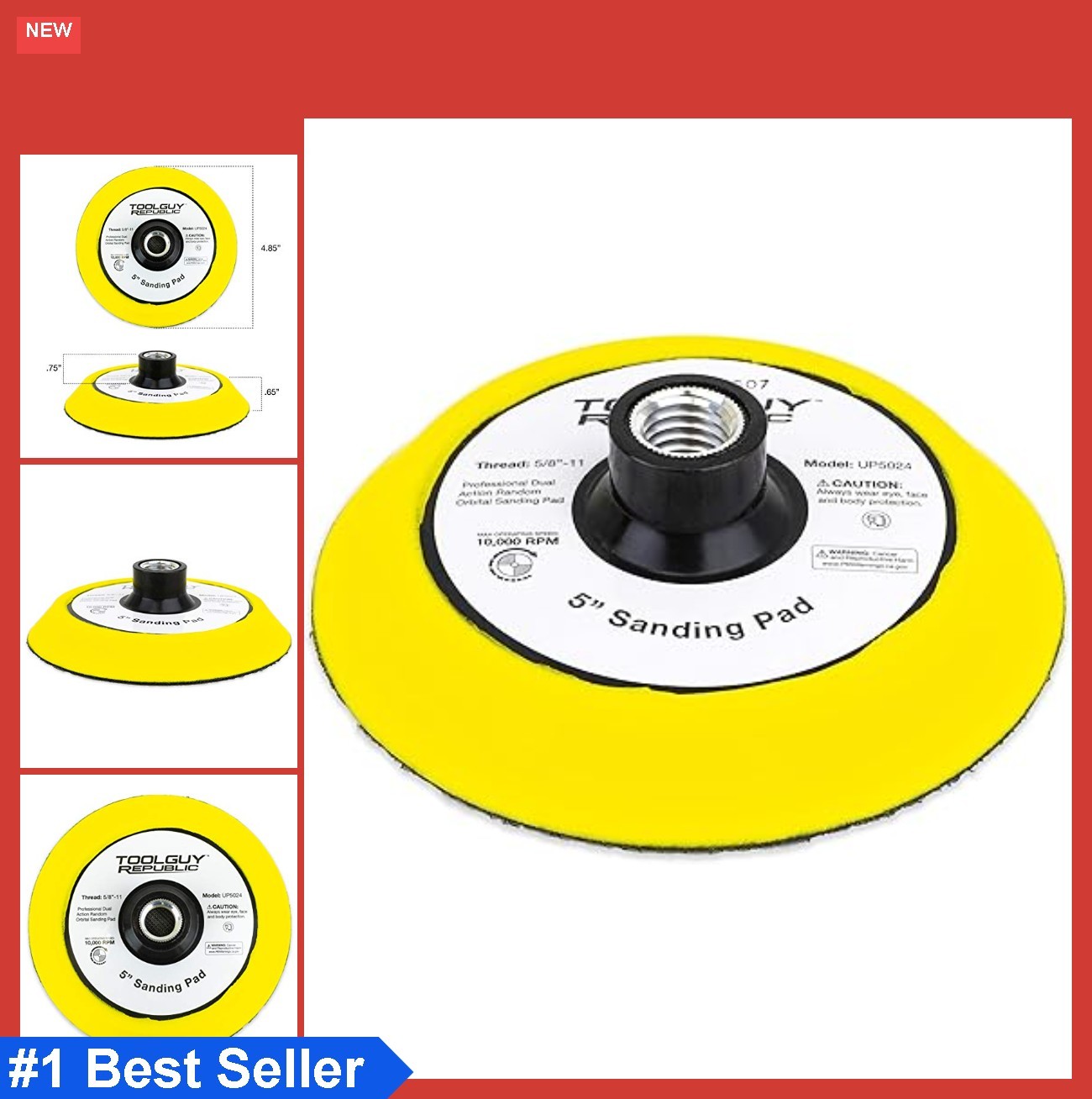 5 Inch Hook and Loop Sanding Pad 5/8-11 Threads Backing Plate for Sanders