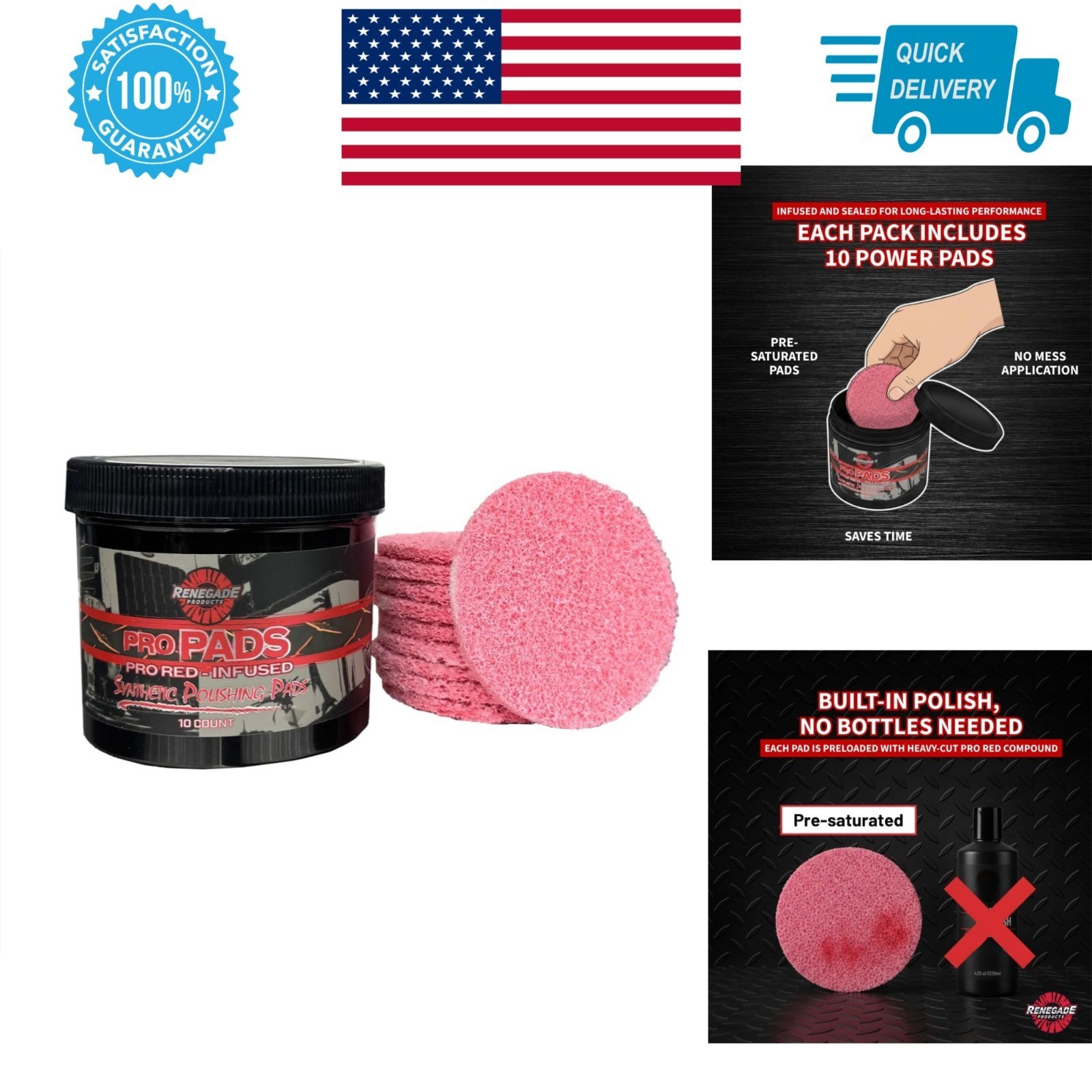 Renegade Pro Pads – 10-Pack Red Metal Polishing Pads for Aluminum & Stainless