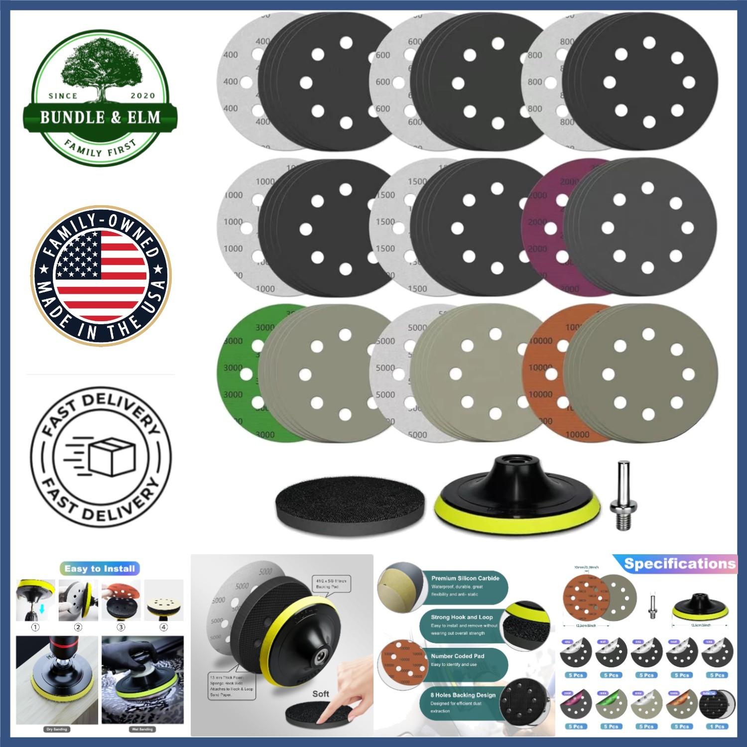 Versatile 47PCS Sandpaper Kit with Grits from 400 to 10000 for DIY Projects