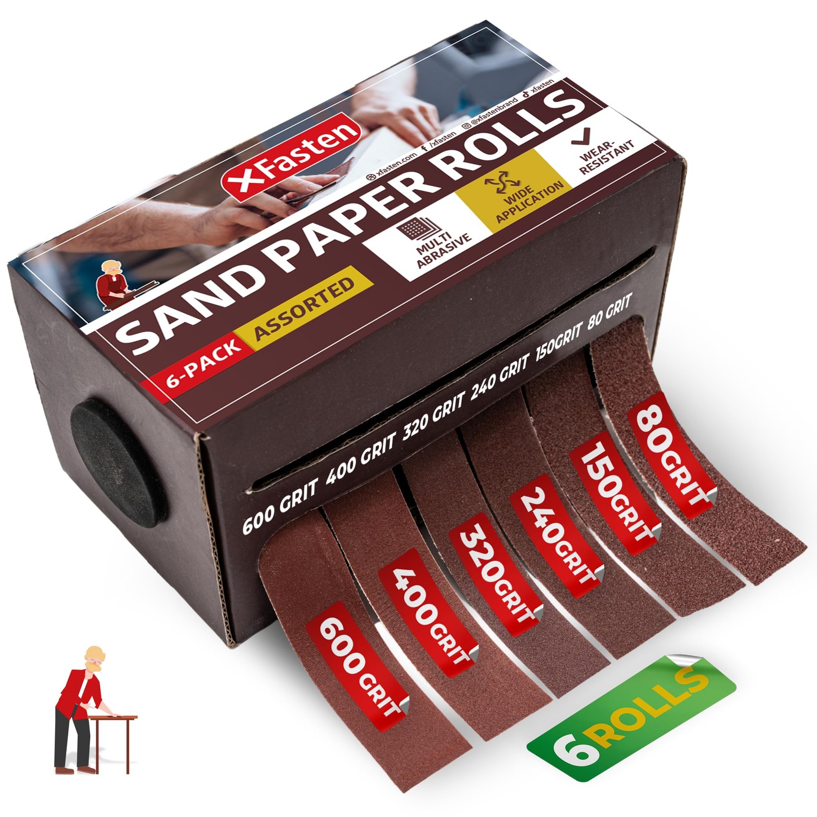 6 Grits Sandpaper Assortment Rolls 80 150 240 320 400 600 Grit Abrasive Sand …