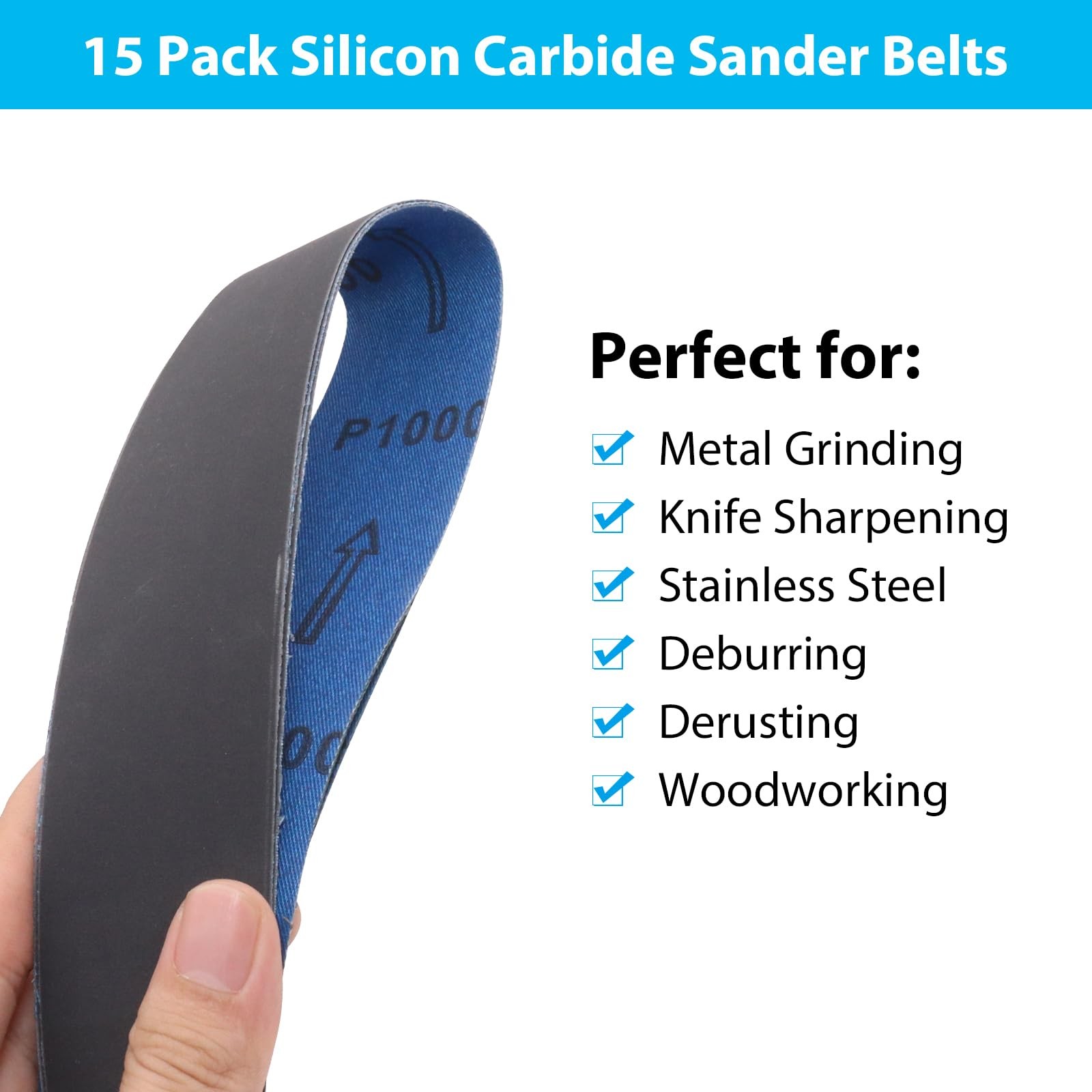 15 PCS 11/2×30 Inch Silicon Carbide Sanding Belt Fine Assorted Grit Wood