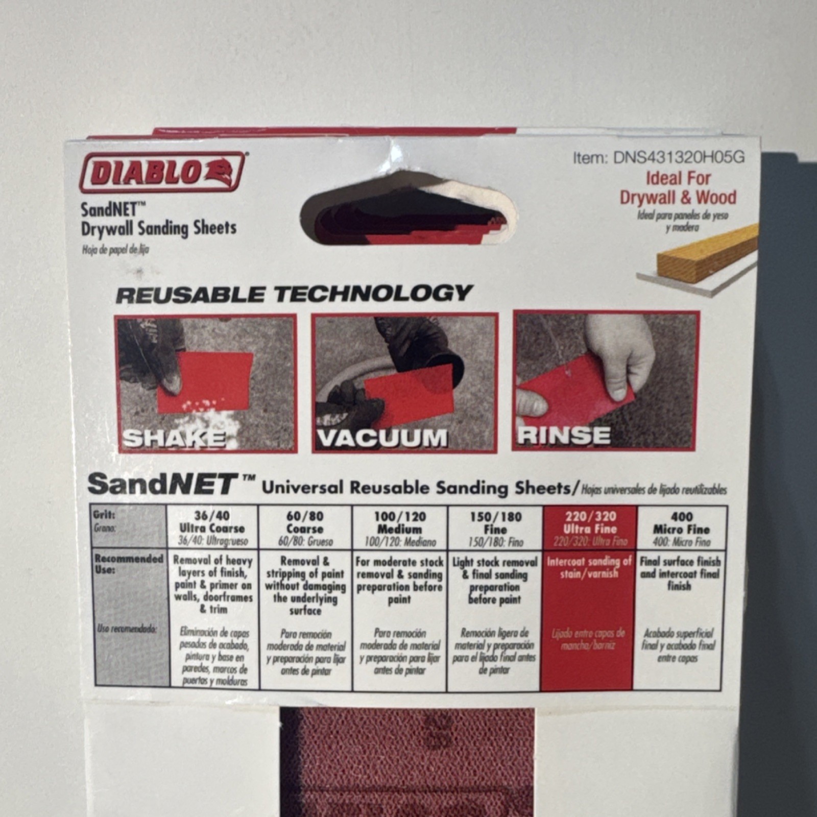 5x Diablo SandNET 320 Grit Ultra Fine Sanding Sheets 4-3/16×11-1/4in Red Drywall