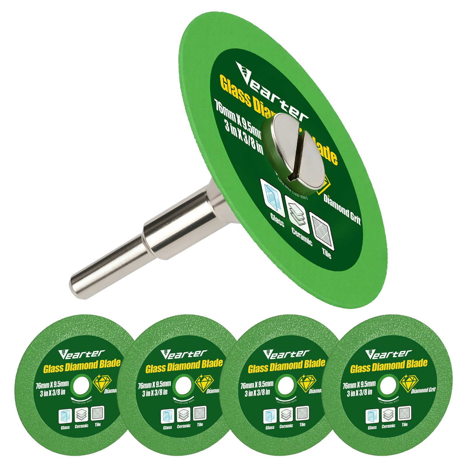 Vearter Set of 5 3″Diamond Cutting Wheels with 1/4″ Mandrel for Glass Tile