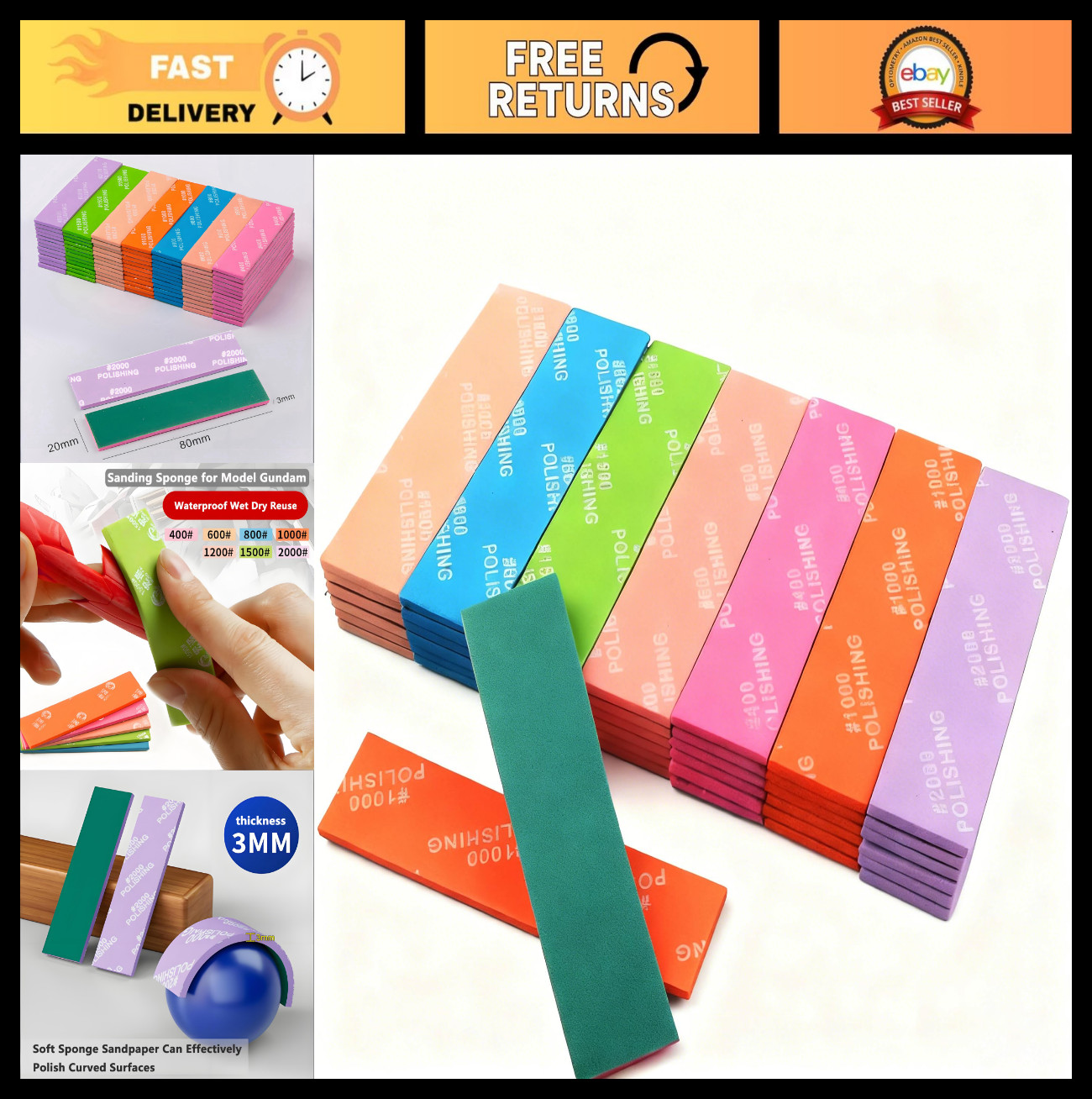 30Pcs Sanding Sponge Set for Models – Waterproof Wet Dry Assortment (400-1500 Gr