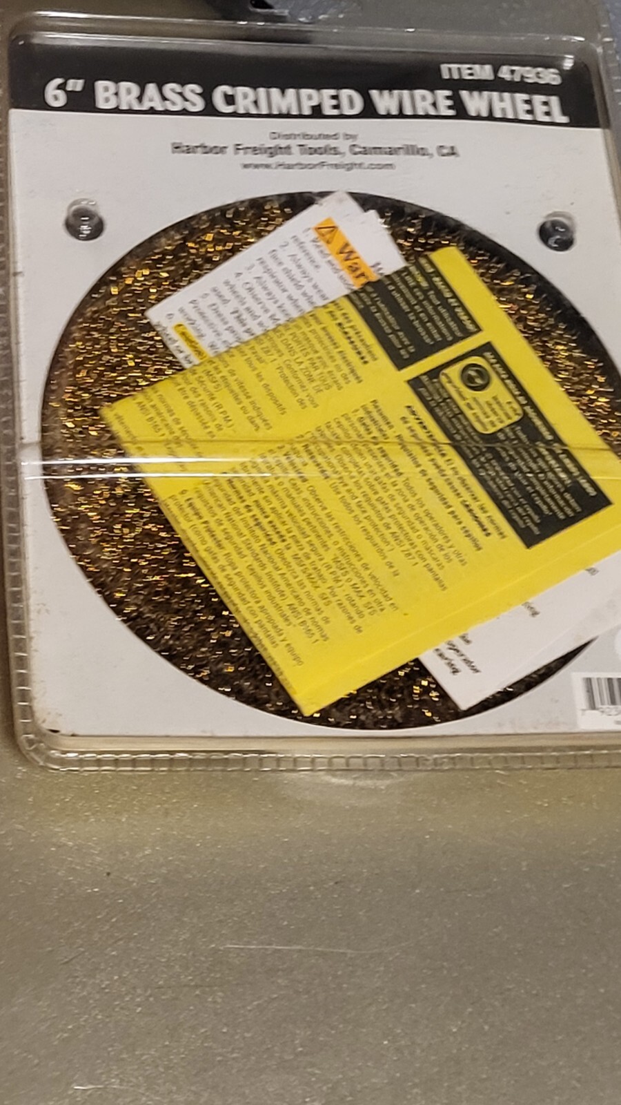 6″ Brass Crimped Wire Wheel Item 47936. 5/8″ Arbor With 1/2″ Arbor Adapter. 1L