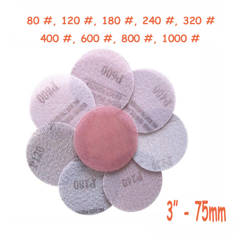 75mm 3″ Sanding Mesh Disc P80 to P1000 Grit Sandpaper Paintwork Dust Extraction