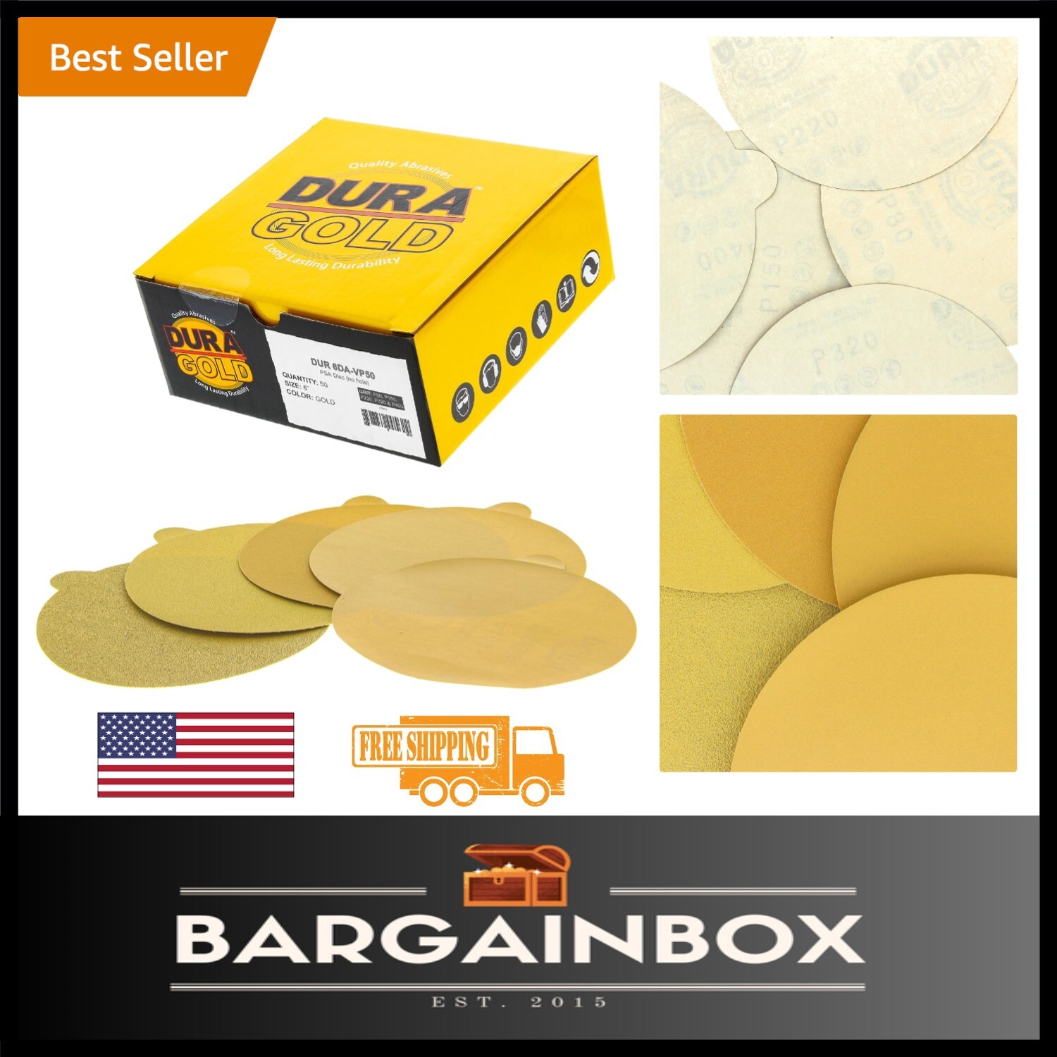 6″ PSA Sanding Discs – Variety Pack of 50, 80-400 Grit for All Surfaces