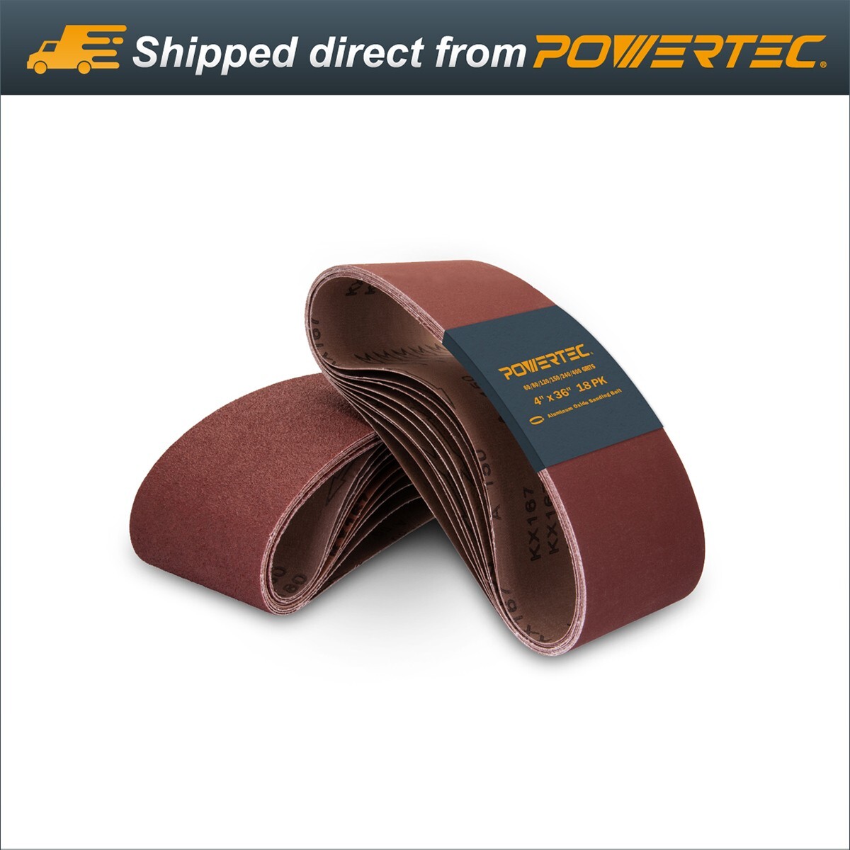 POWERTEC 4 x 36″ AO Sanding Belts Assortment 60 80 120 150 240 400 Grits – 18pcs