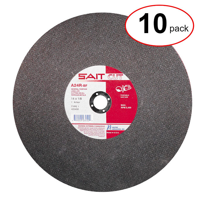 Sait 23450 – 14″ X 1/8″ X 1″ Metal Cut-Off Wheel for Gas Saws A24R Metal 10Pk