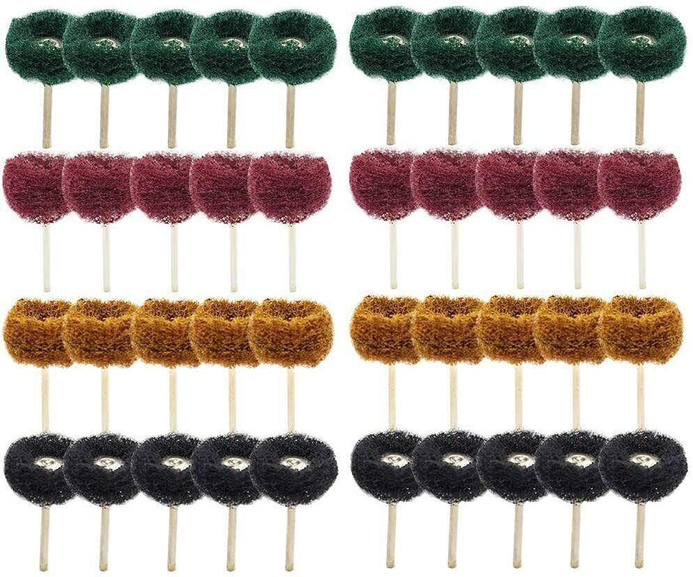 40Pack 25mm Non-Woven Metal Polishing Buffing Wheel Burr Kit Set for Rotary Tool