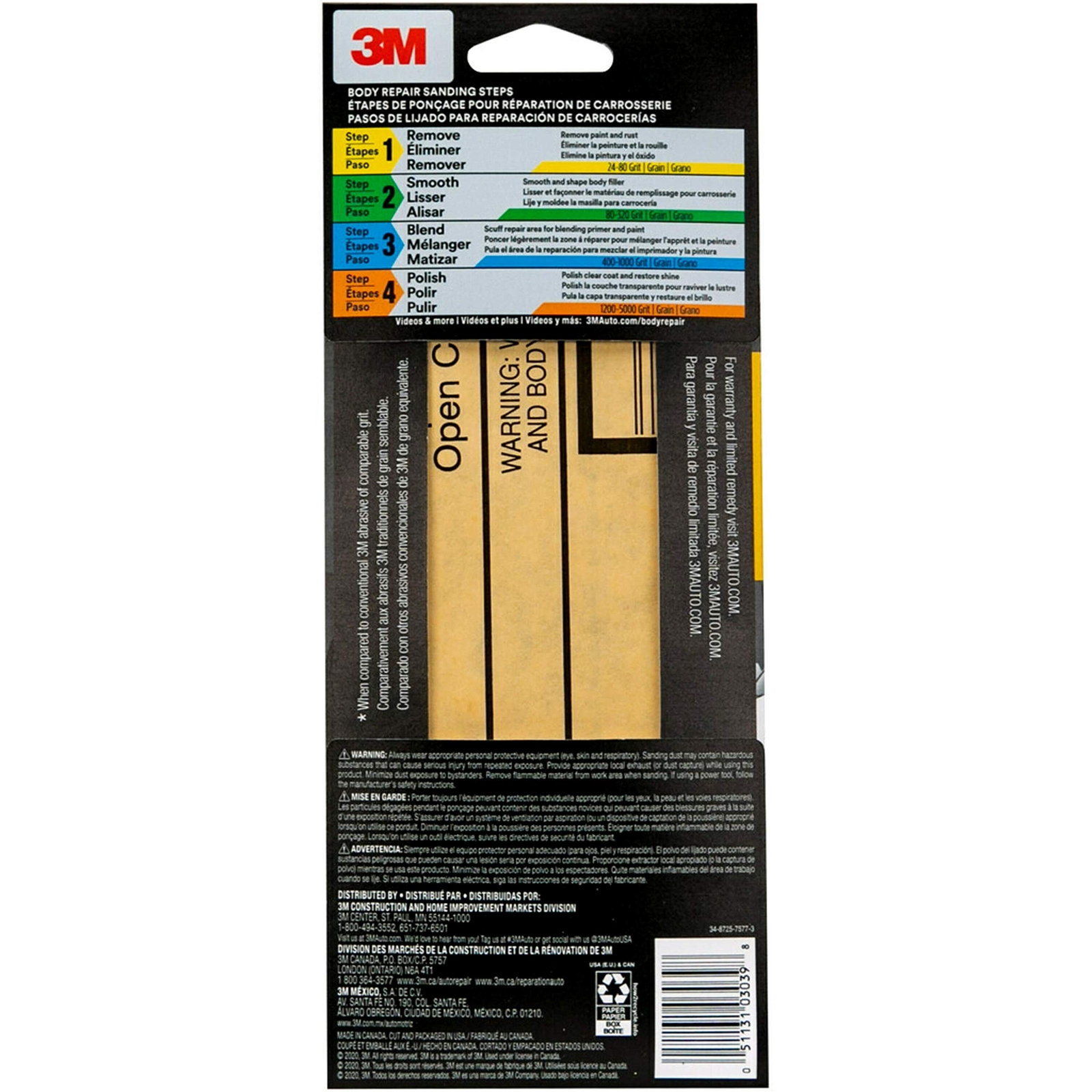 3M Sandpaper, 03039, Assorted Grits (40, 80, 120), 3 2/3 in x 9 in, 5 Sheets