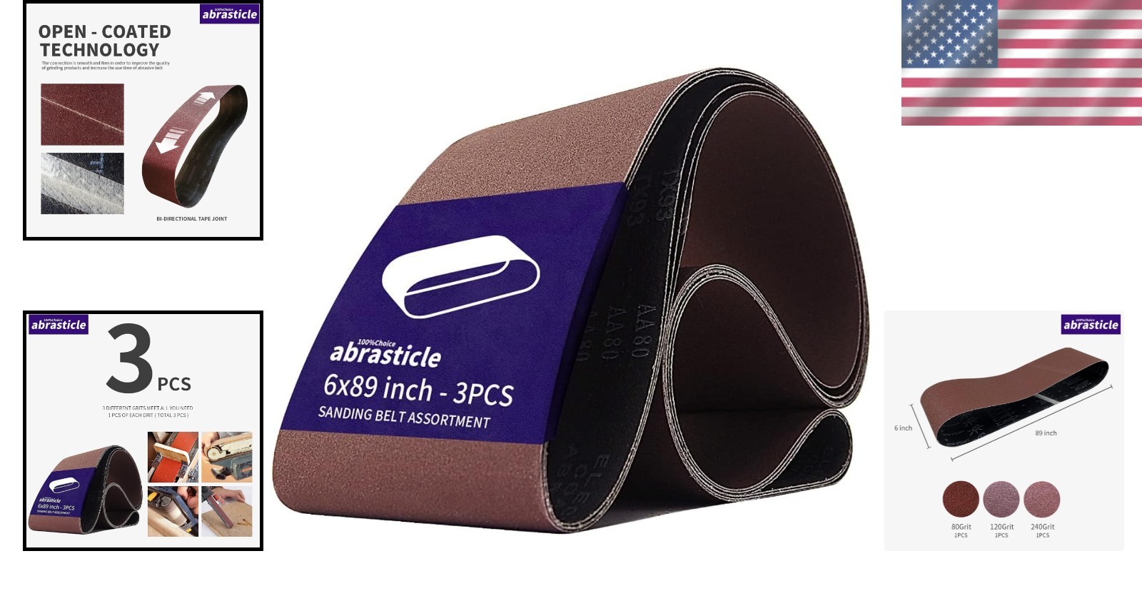 Versatile 3-Pack Sanding Belt Set – 6×89 Inch Aluminum Oxide, 80/120/240 Grit
