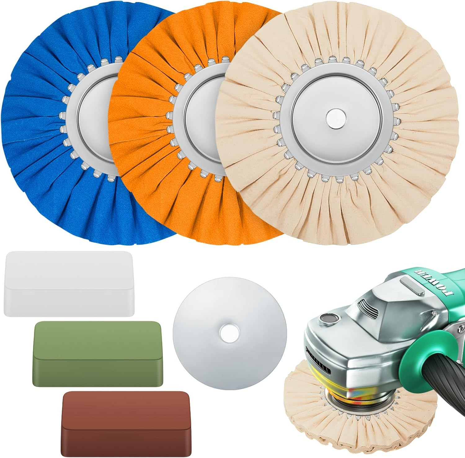 7 Pcs 8″ Airway Buffing Wheel Kit in Diameter 5/8″ in Arbor Hole, Aluminum Metal