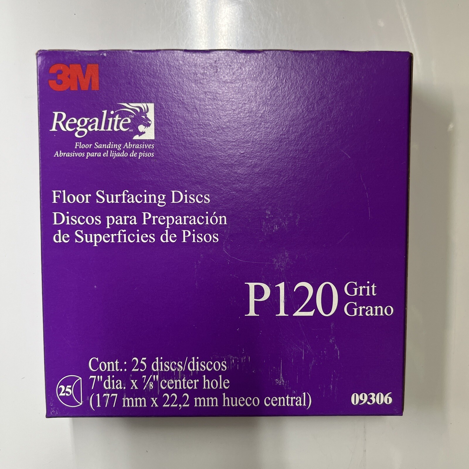 3M Regalite Floor Surfacing Discs, P120 Grit Grano 09306, 25 Discs, 7″ x 7/8″