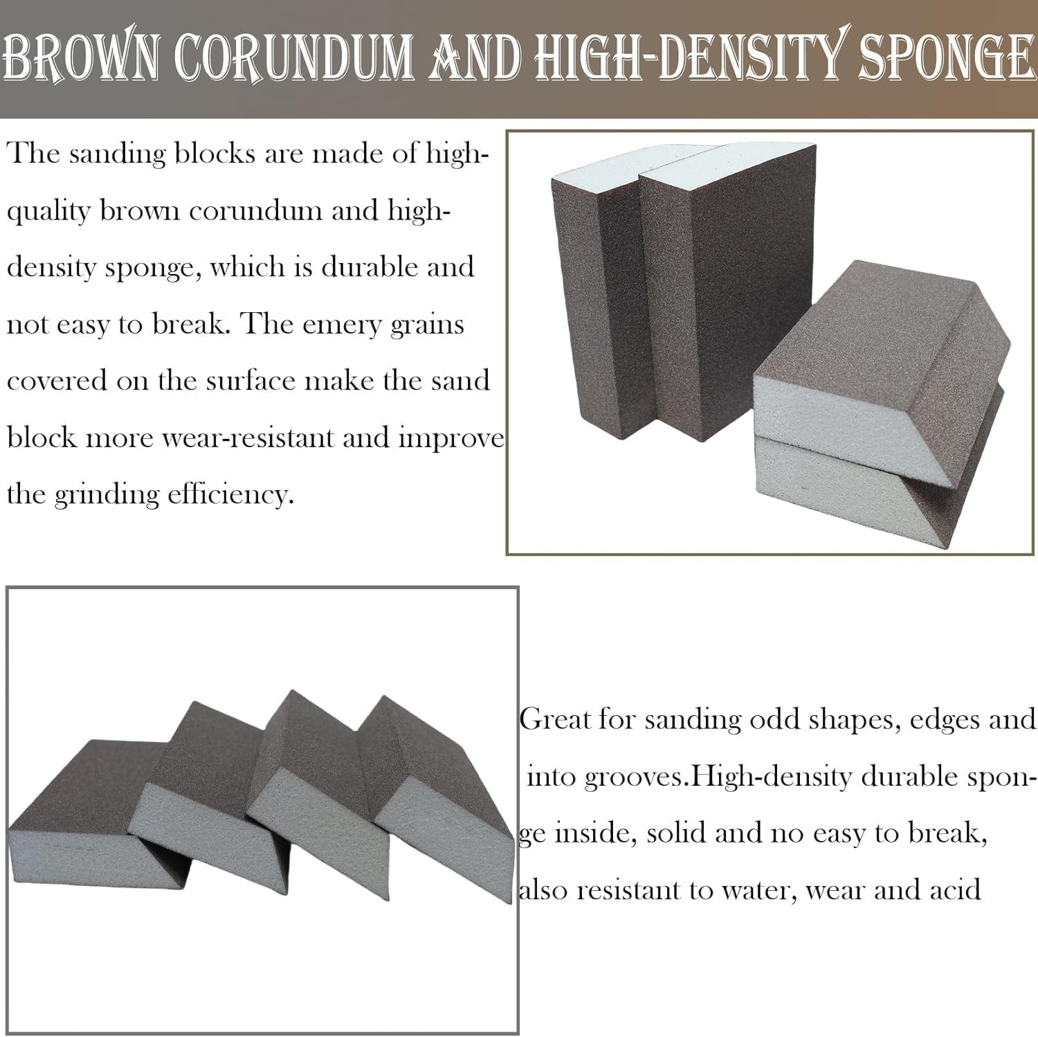 4 Pack 320 Grit Single Angle Sanding Sponge, Washable and Reusable Gray