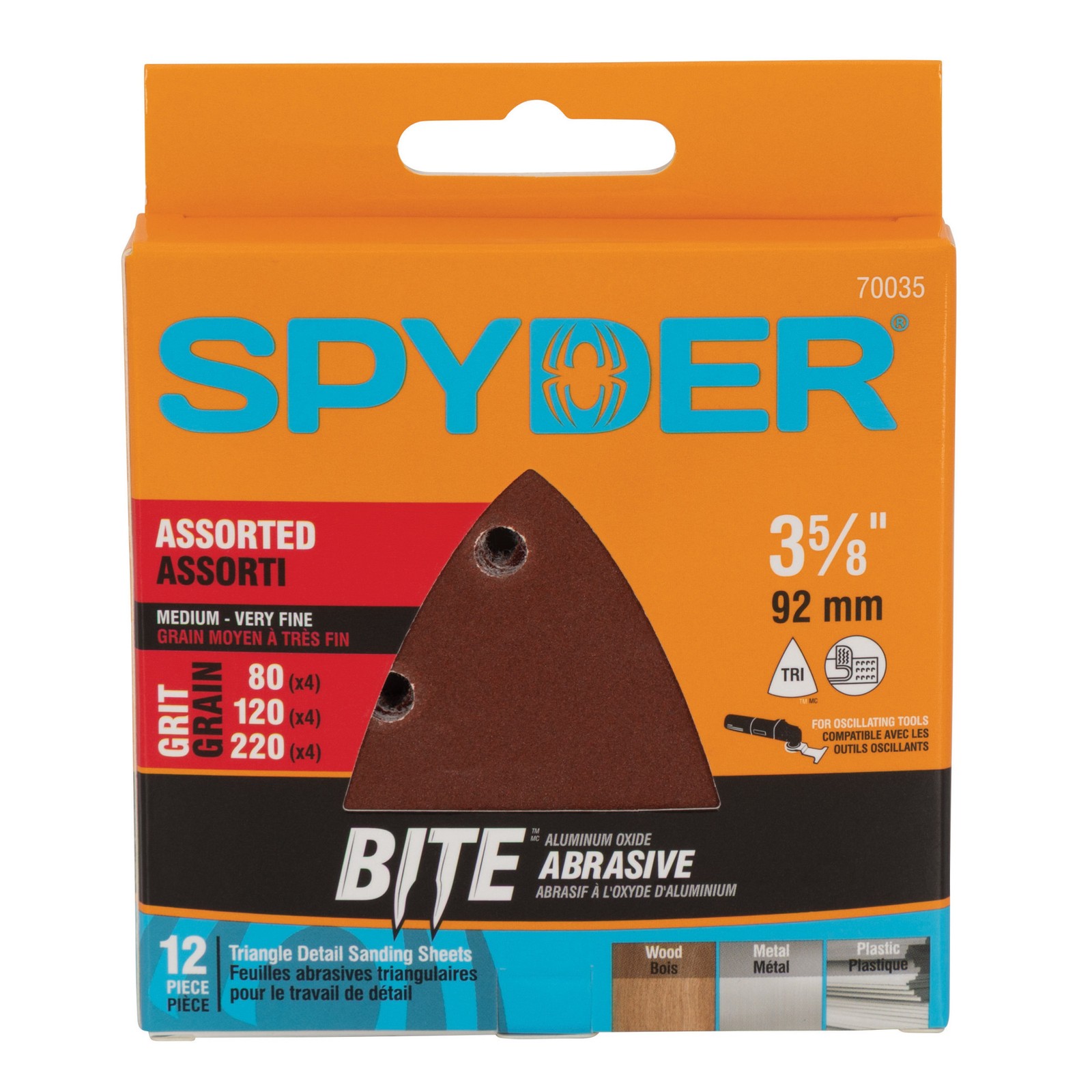 Spyder 3-5/8 in. Triangle Detail Sanding Sheet Set 80-220 Grit 12pc 70035