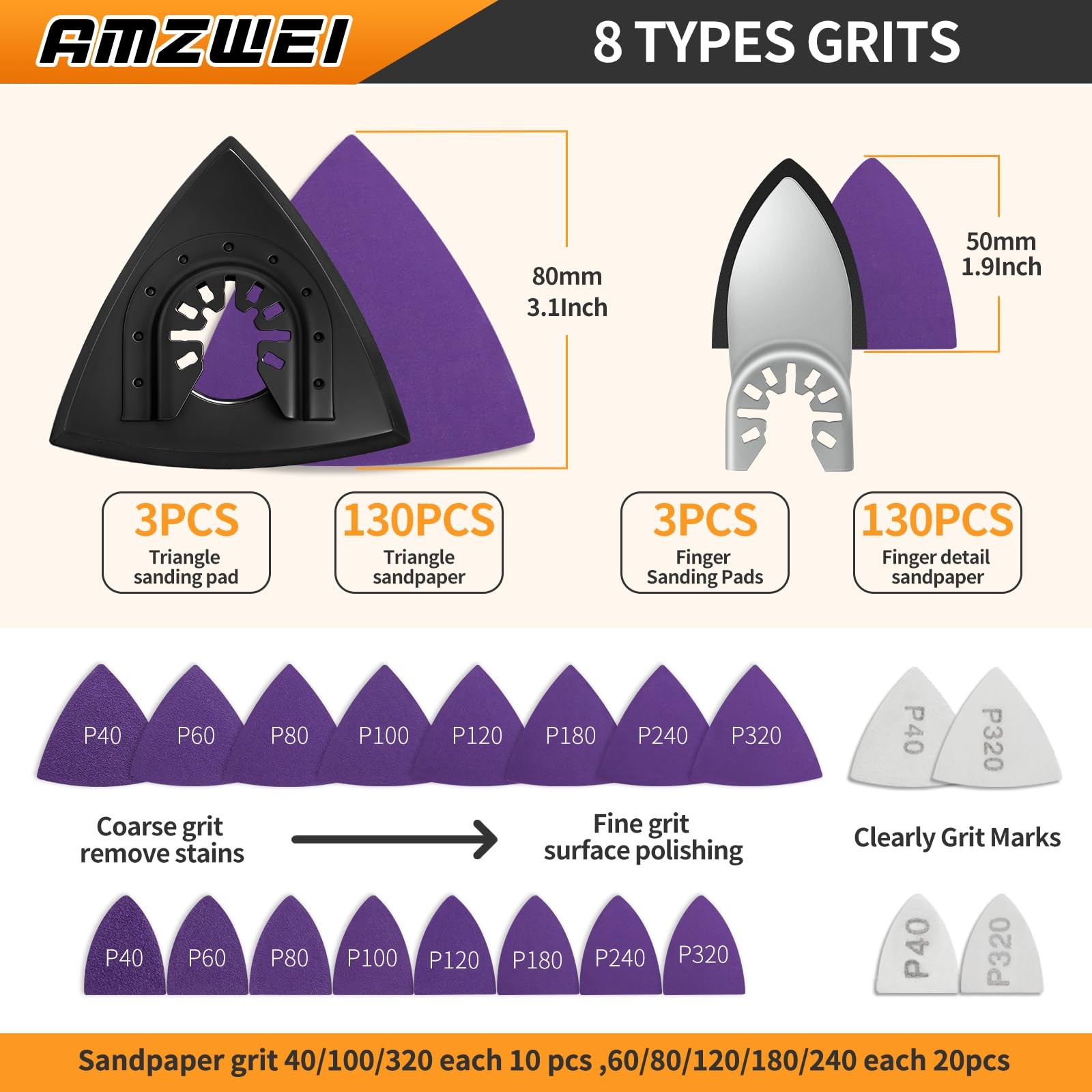 Upgraded 266CS Zirconia Oscillating Tool Sanding Kit with 3 Triangle & 3 Fing…