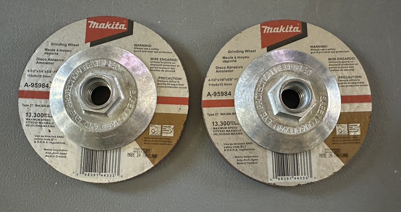 2 Makita 4-1/2 In. X 1/4 In. X 5/8-11 In. Inox Grinding Wheel, 36 Grit