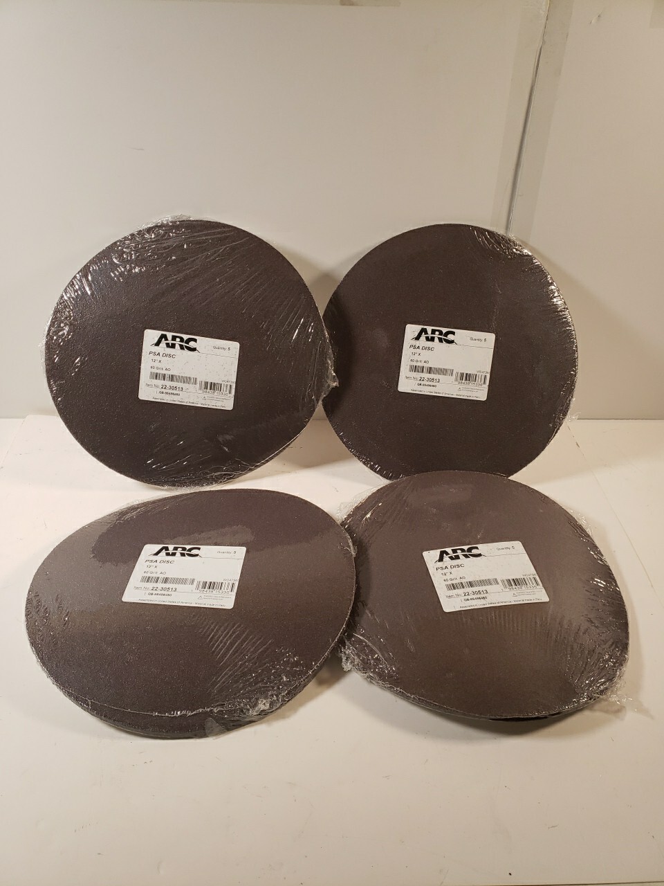 4pk ARC ABRASIVES PSA Sanding Disc: 12″ Dia, Non-Vacuum, 60 Grit, Aluminum Oxide