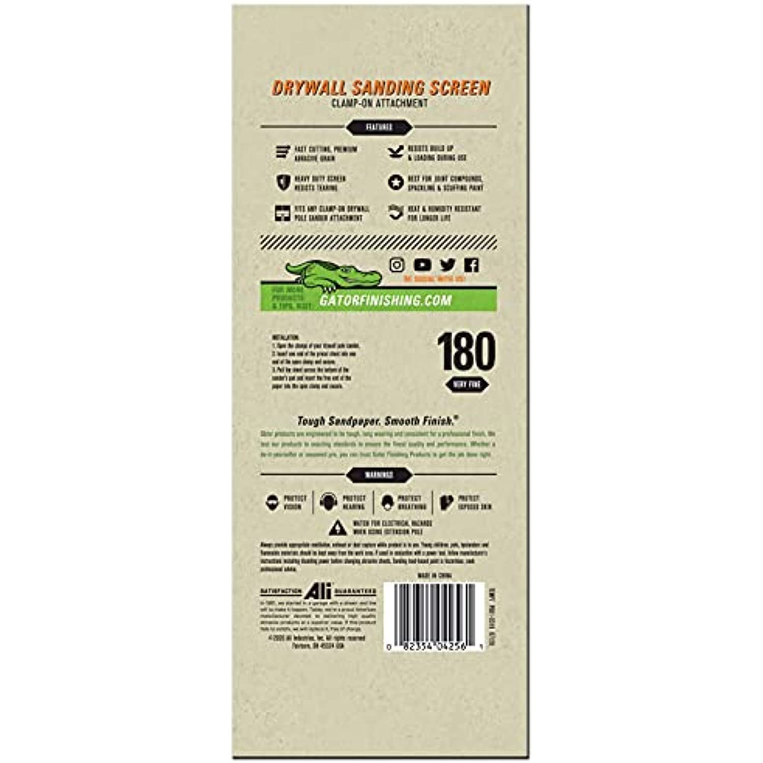 ALI INDUSTRIES 4256 Clamp-On Precut Drywall Sanding Screen, 180 Grit