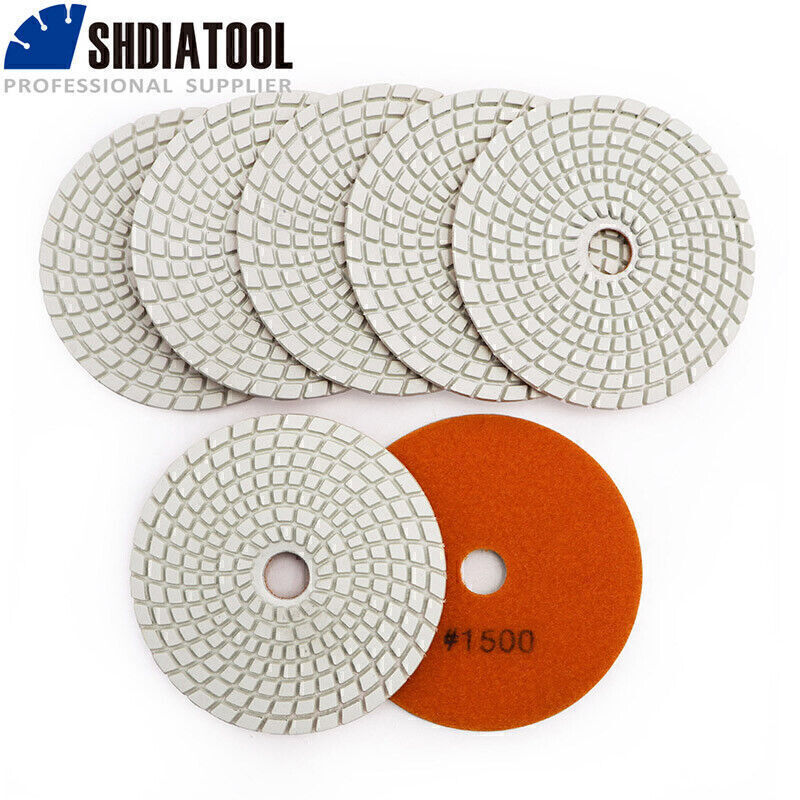 SHDIATOOL 7pcs 4″ diamond wet flexible polishing pads B #1500
