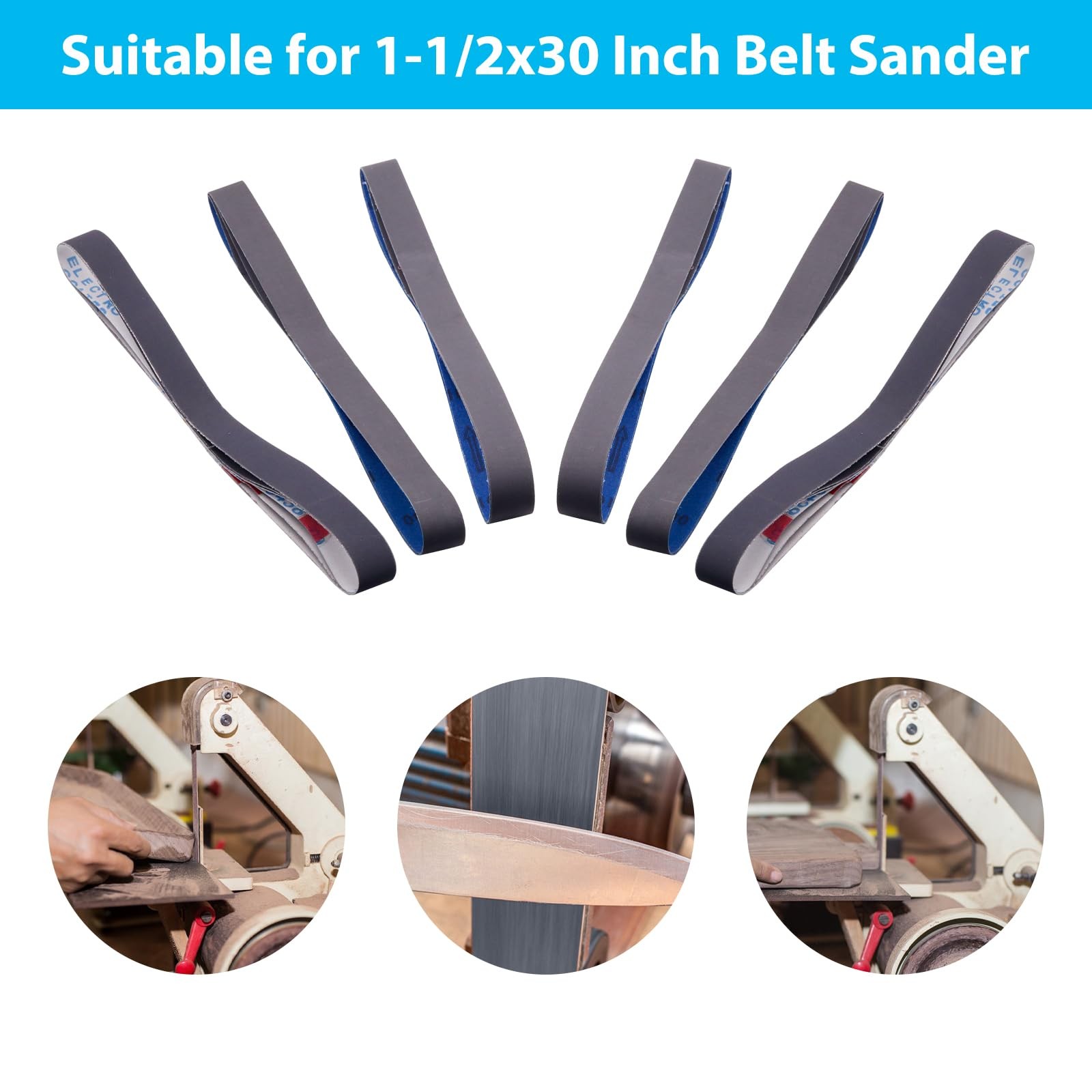 15 PCS 11/2×30 Inch Silicon Carbide Sanding Belt Fine Assorted Grit Wood